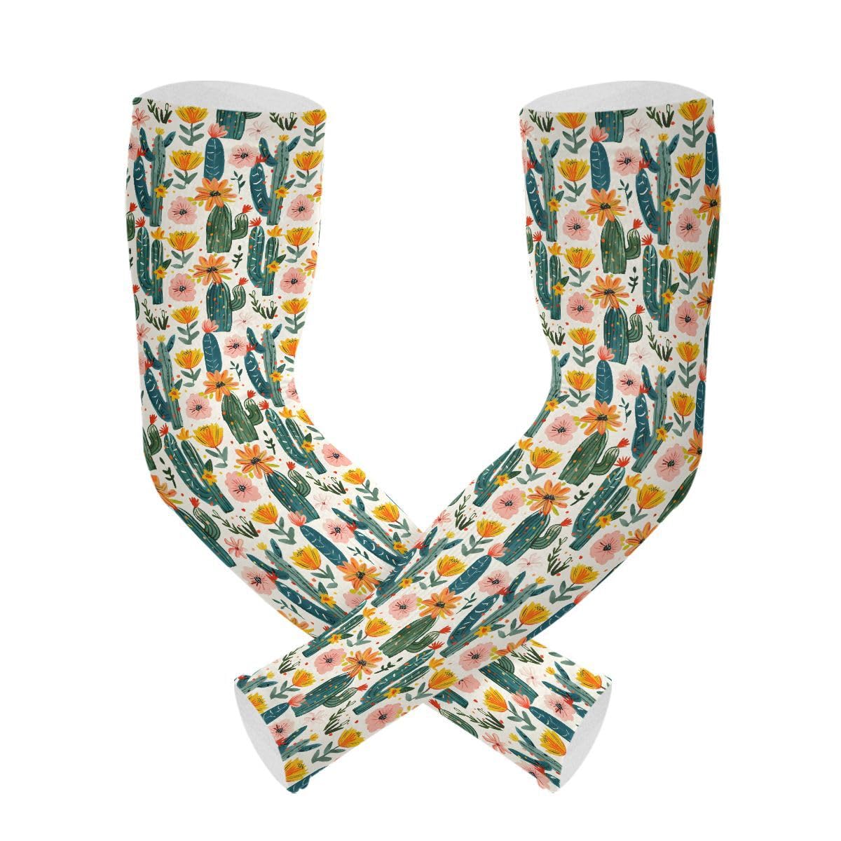ALAZA Floral Cactus Blossom Flower Color Gardening Sleeves Cooling Arm Sleeves Sun Protection Thumb Hole Arm Covers for Women Men