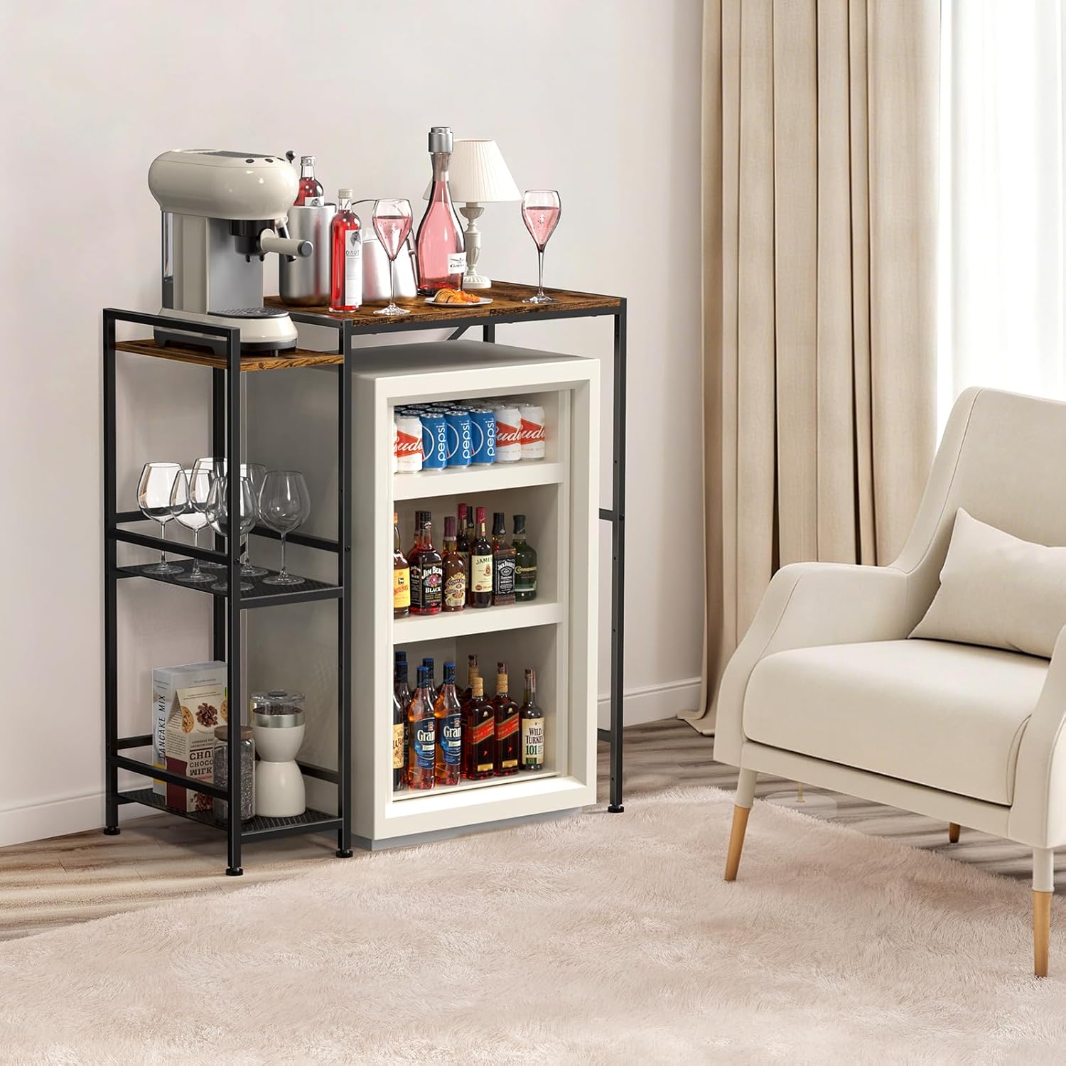 HAITRAL Mini Fridge Stand with Storage,Small Refrigerator Cabinet with Adjustable Shelves,Microwave Stand,Coffee Bar,Wine Rack,Bakers Rack Storage Organizer for Dorm Kitchen Apartment Office,Brown