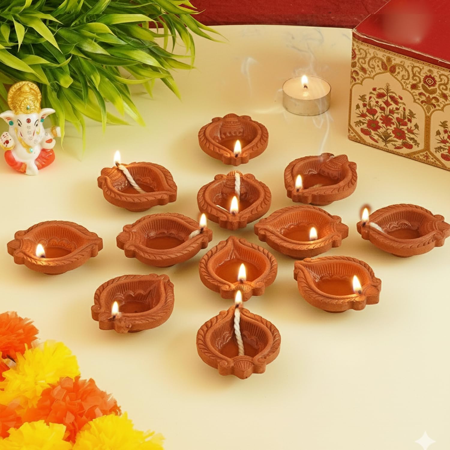 Buy TIED RIBBONS Home Diyas Set with Rangoli Colors for Home Decoration Handmade Terracotta Diyas Home Decoration Combo Pack - Diwali Decorations for Home Online at Low Prices in India
