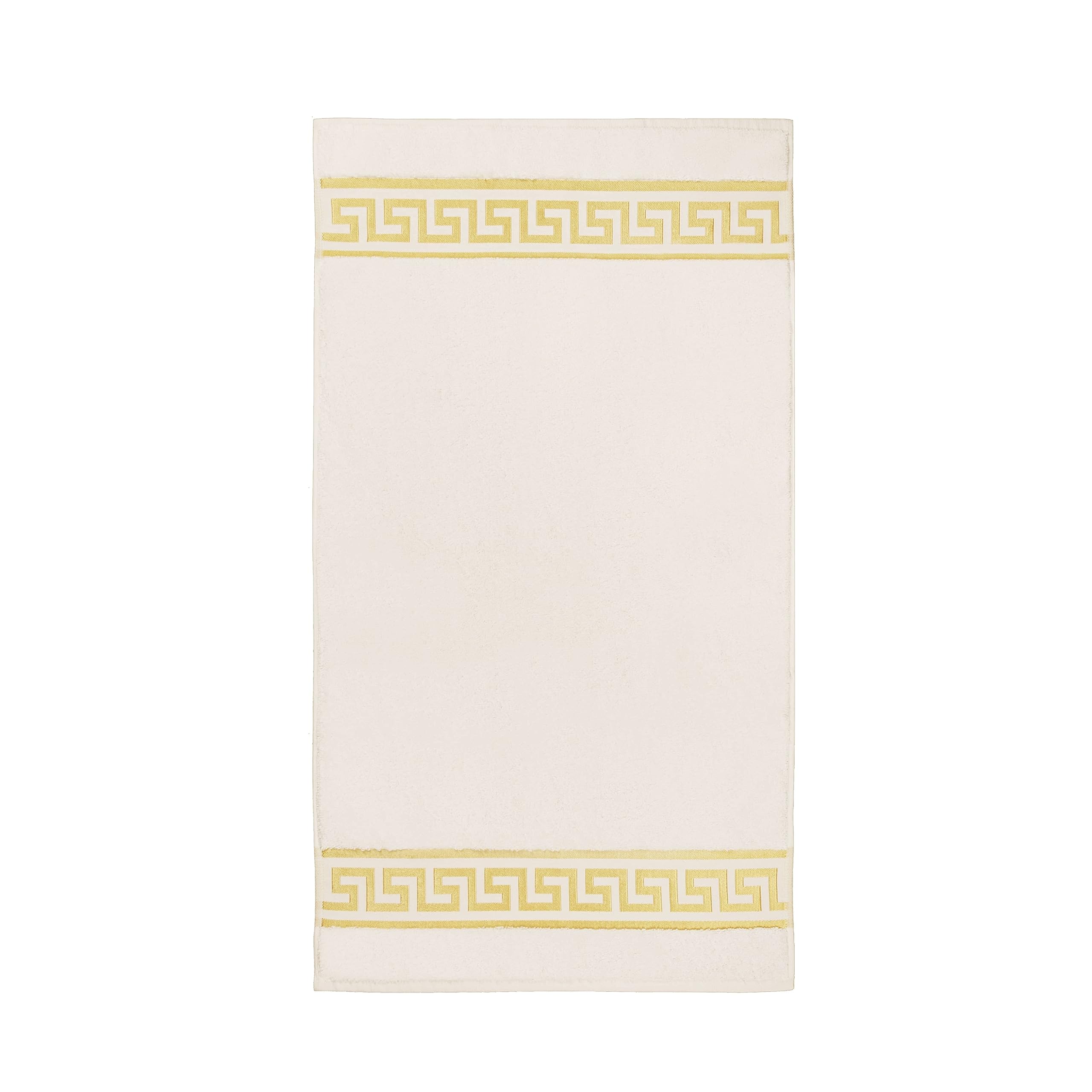 Badematte Badezimmerteppich Badteppich Duschmatte Badvorleger Set 2 teilig griechisches Mäander Muster in beige Creme Gold mit Noppen - 100% Baumwolle rutschfest waschbar Fussbodenheizung - 2er Set