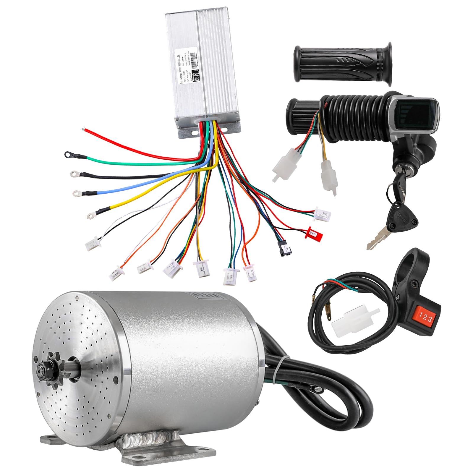 CWTD Brushless Motor 48v 1800w & 3-Speed Switch Controller & LCD Display Throttle Grip with Key Switch Upgrade Kit for E Scooter Go Cart ATV 4 Wheelers