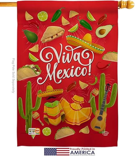 Miniatura 2 de Viva Mexico House Flags Pack Summer Party Cactus Pinata Sombrero Mexican Fiesta Outdoor USA Applique Small Decorative Gift Yard Banner Made in 28 X