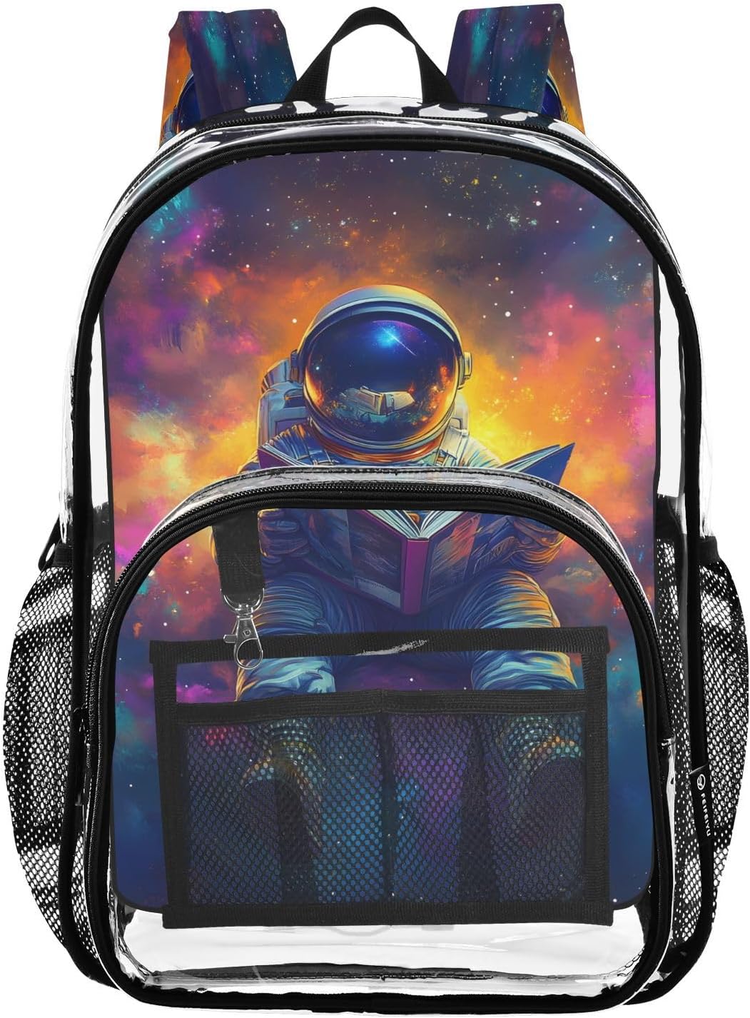 Astronaut Reading Book Space Clear Backpack Heavy Duty See Through Transparent PVC BookBag for Kids Boy Girl Adult School Work