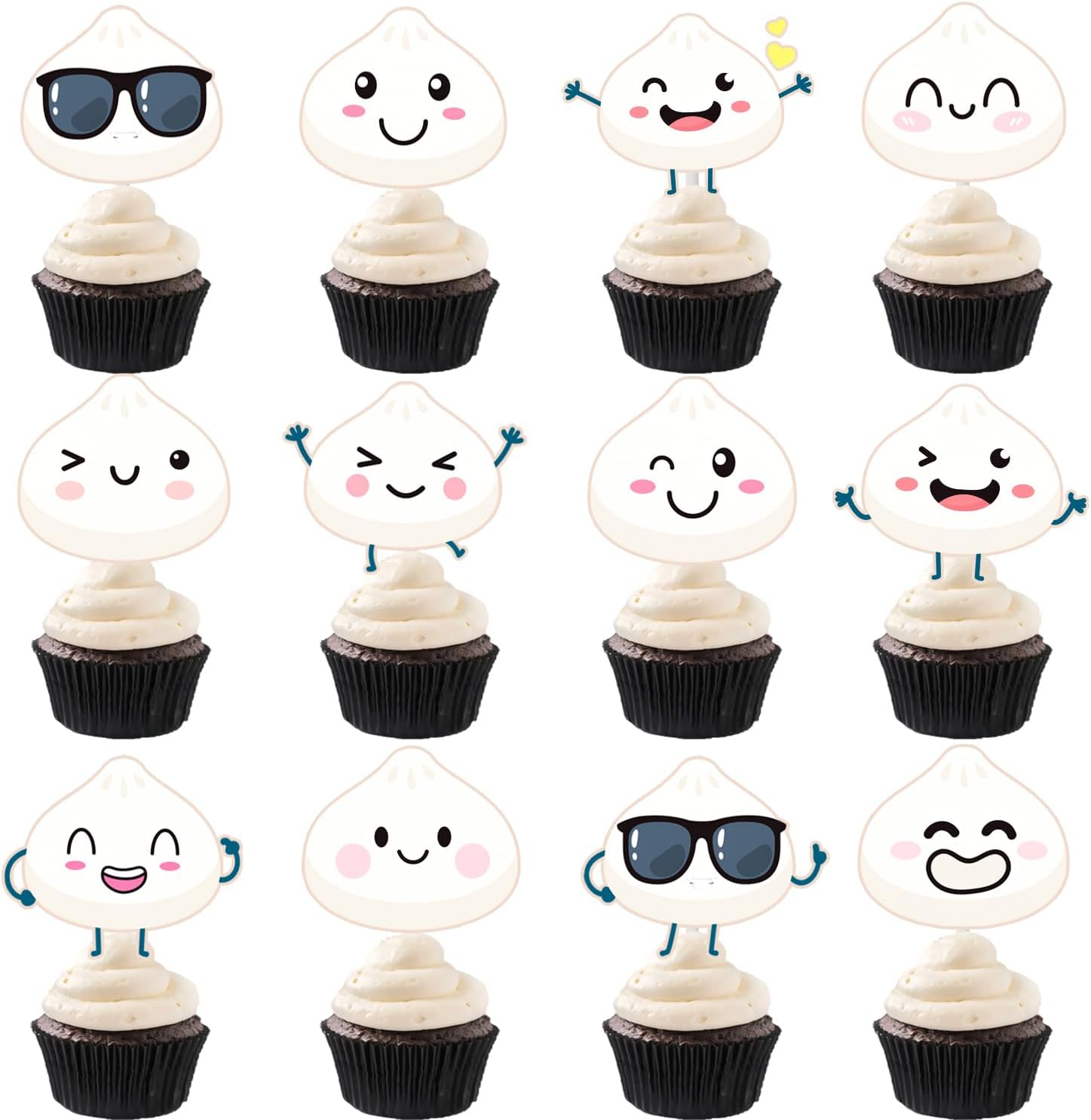 Dumplings Cupcake Toppers 24Pcs Little Dumpling Birthday Baby Shower Party Decorations Cute Dumplings Themed Cake Decorations for Chinese Food A Little Dumpling is on the Way Birthday Party Supplies