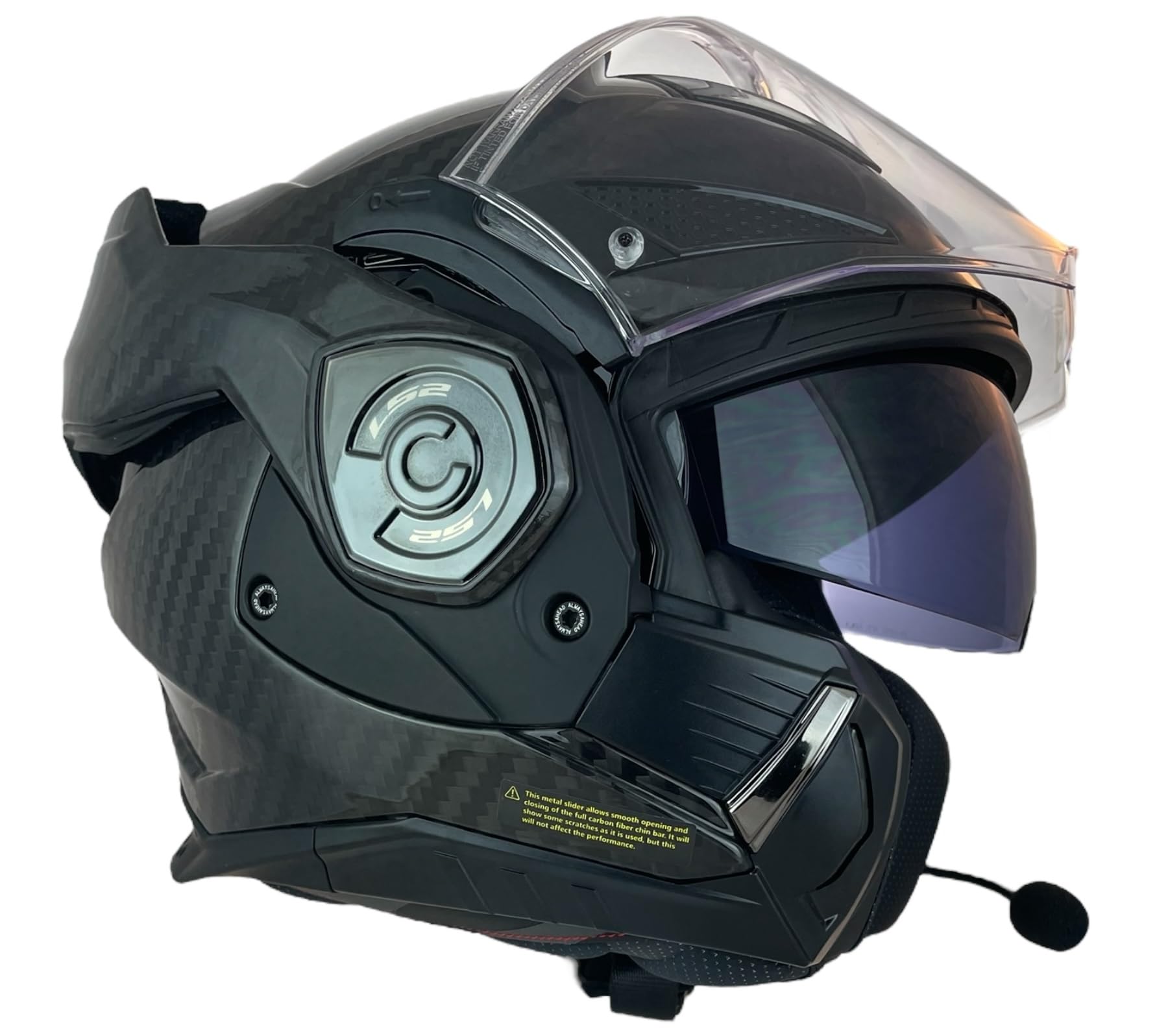 LS2 FF901 ADVANT X Solid CARBON-06 con Intercomunicador LS2 4X Instalado Casco Modular de Motocicleta con Visera Solar, Fibra de Carbono, Sistema de comunicación Integrado (S 55/56)