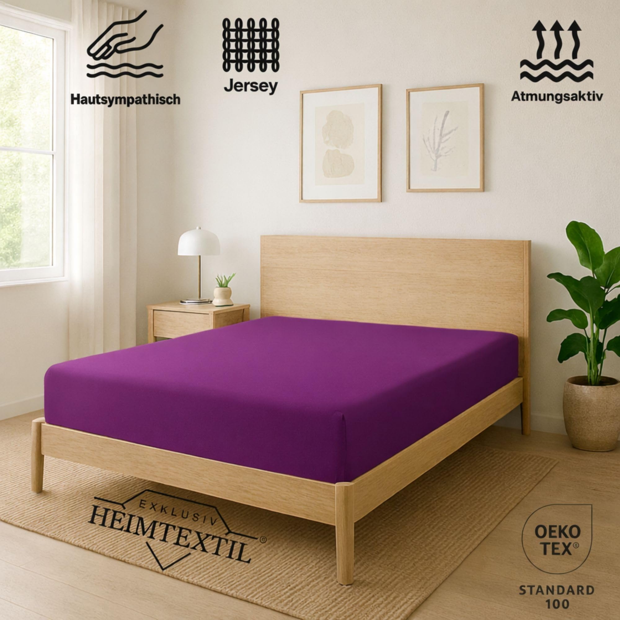 Lenzuolo Con Angoli In Jersey Elasticizzato 100% Cotone – Letto Matrimoniale 180x200, 200x200 Cm, Colore Lilla/Violeta