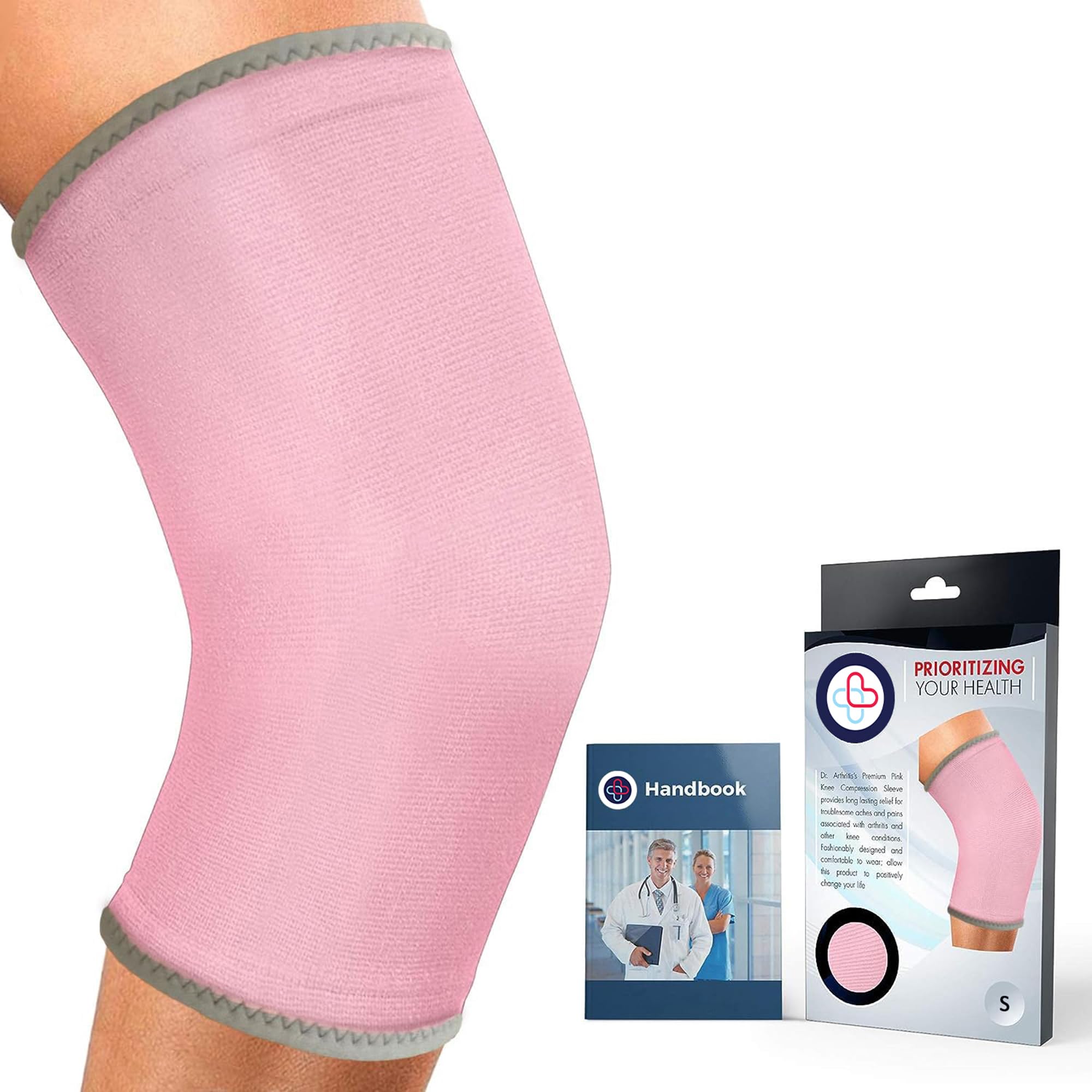Dr. Arthritis Doctor Developed Knee Brace/Knee Support/Compression Sleeve & HANDBOOK - Relief for Joint Disease (Osteo/Rheumatoid), Tendonitis, Running & Weightlifting (Pink, S)