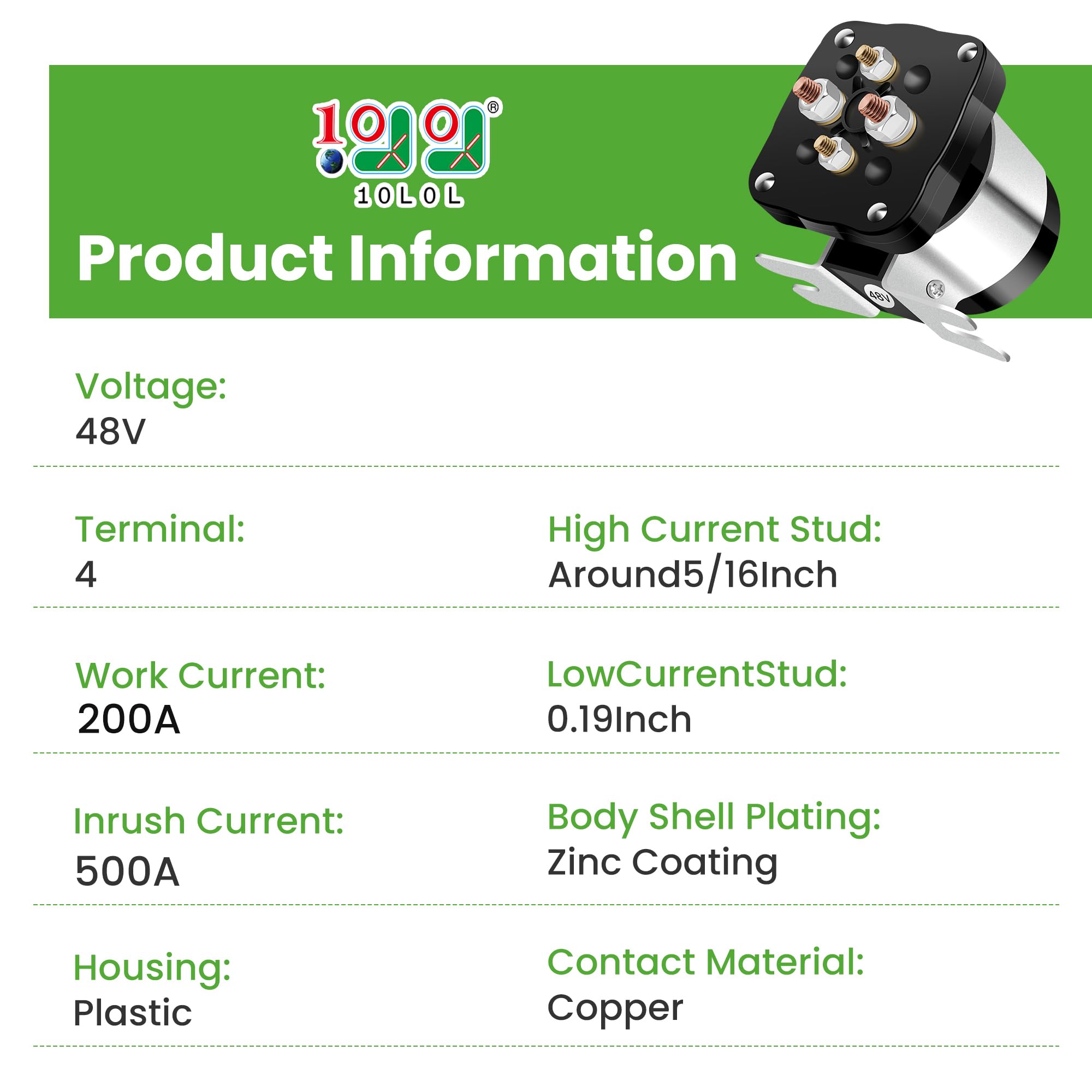 10L0L Solenoide da golf cart 48 Volt 4 terminali per EZGO Club Car Yamaha modello elettrico, solenoide di avviamento resistente serie #586, sostituisce 73231G01 101883601 JR1-H1950-00