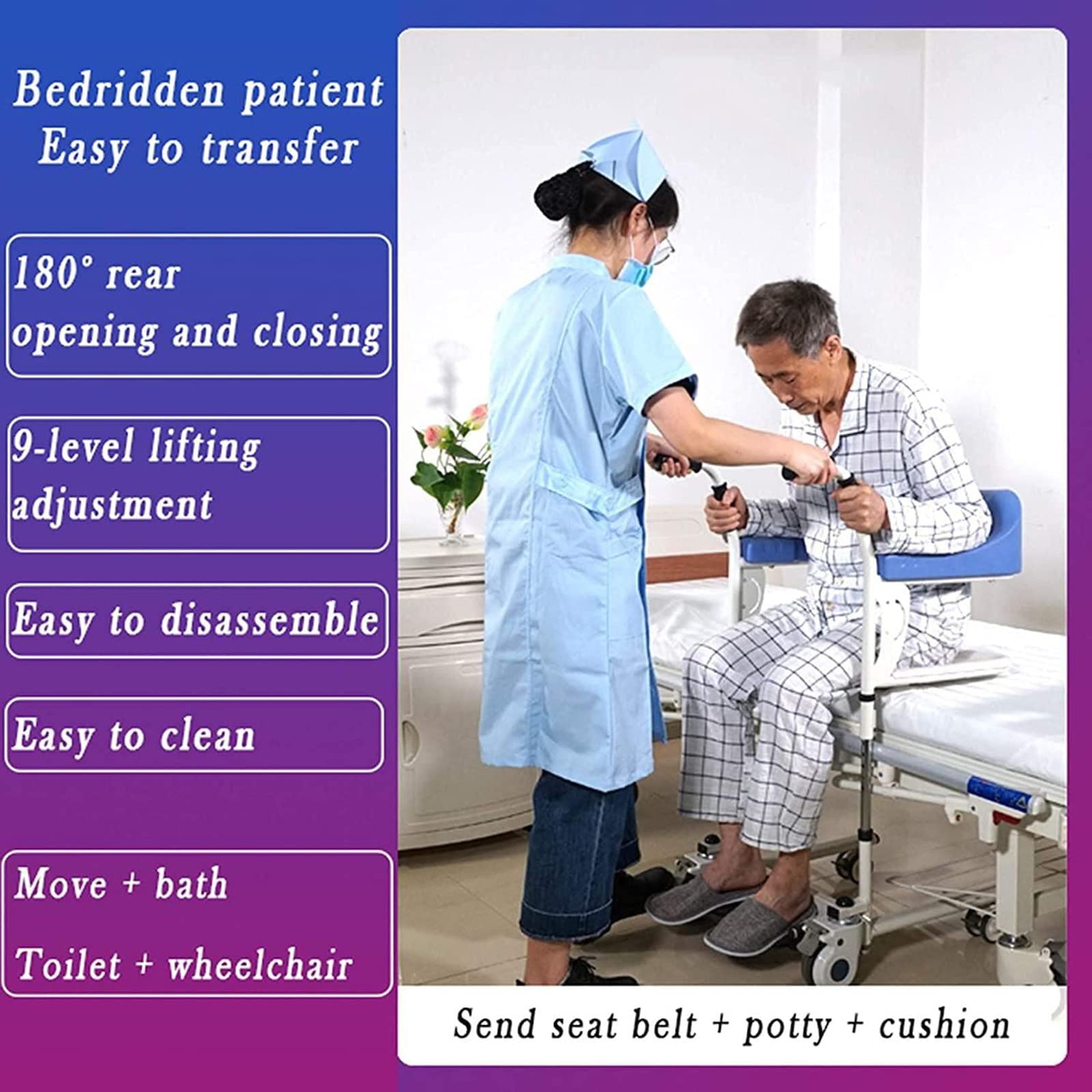 Elevador de pacientes Elevador de traslado de pacientes, Silla de evacuación de emergencia Cinturón de seguridad para silla de ruedas Elevación, Dispositivo de enfermería para baño Inodoro doméstico