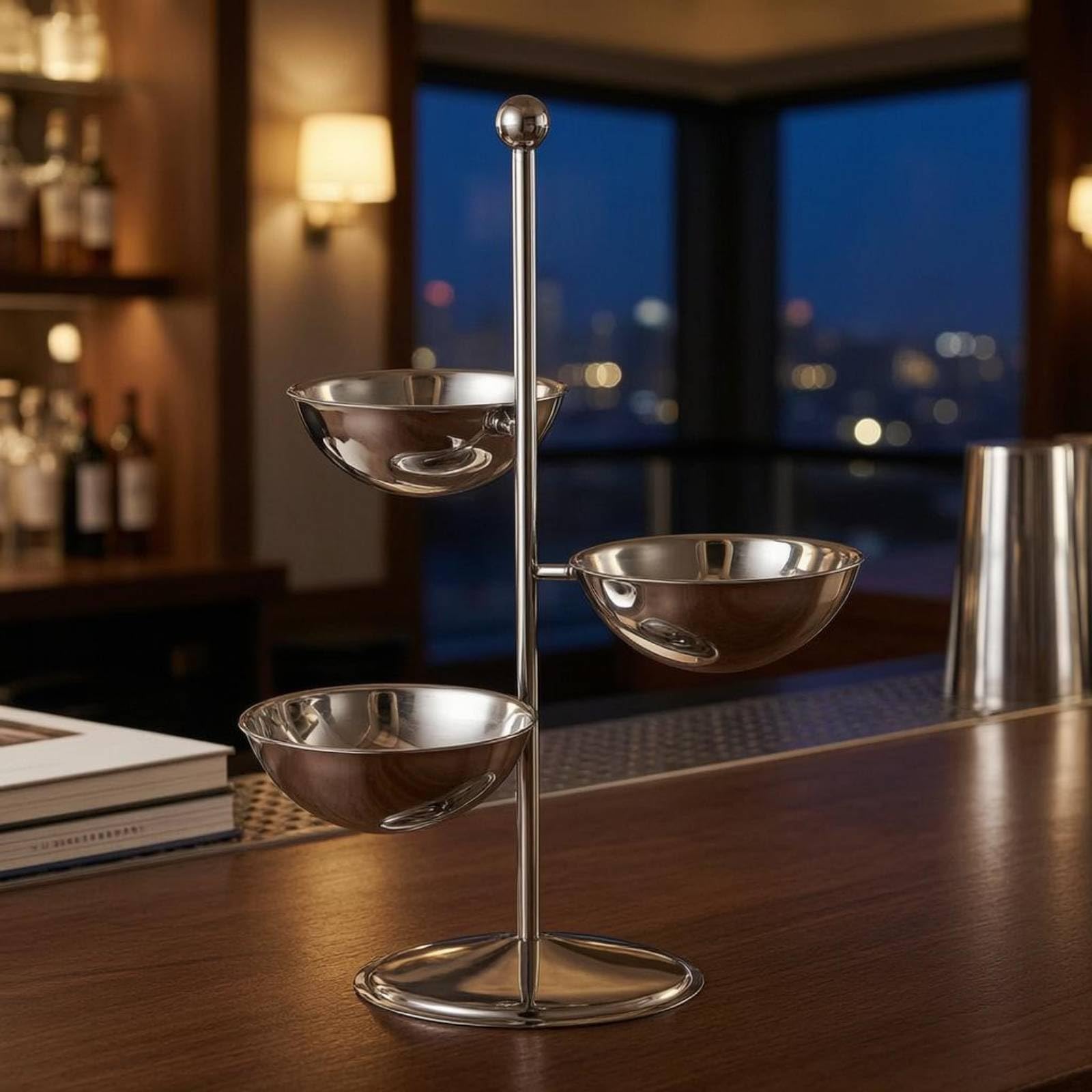 Gralara Présentoir Trois Bols Table Présentoir Acier Inoxydable Stable Support D'exposition à 3 Niveaux , Support À Collations À Trois Têtes En Diamant