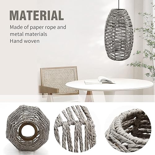 Miniatura 5 de ZUDKSUY Pantalla tejida de cordel, pantalla de araña de ratán, pantalla de repuesto para mesa de pie, pantalla de techo, lámpara de araña (gris)