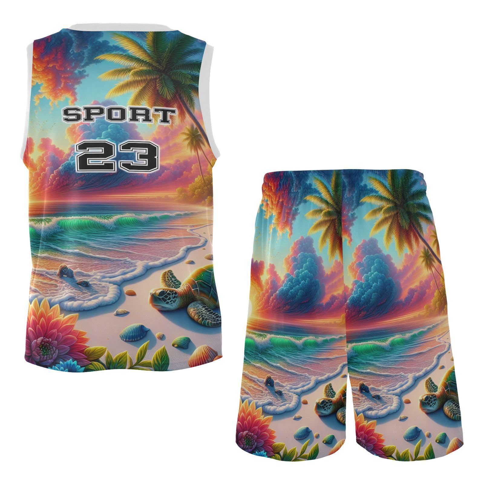FLildon Colorful Sunset Beach Boys Basketball Jersey Set Tank Top Shorts Tracksuit Sport Training Suit for Kids, XL
