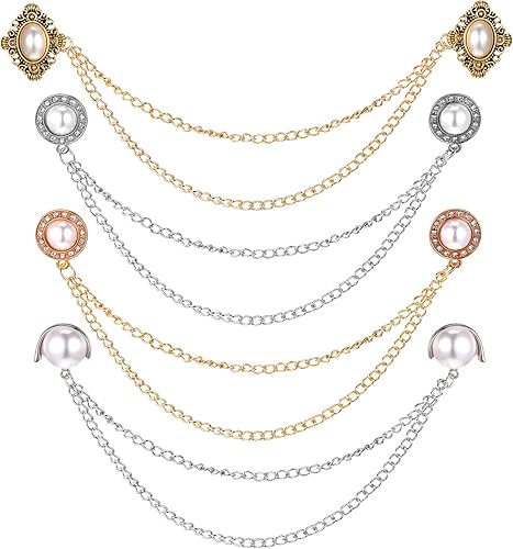 Clips de cadena para suéter vintage, 4 piezas antiguos, soportes para cuello de cárdigan, decoración de cárdigan, collar, alfileres, vestido,