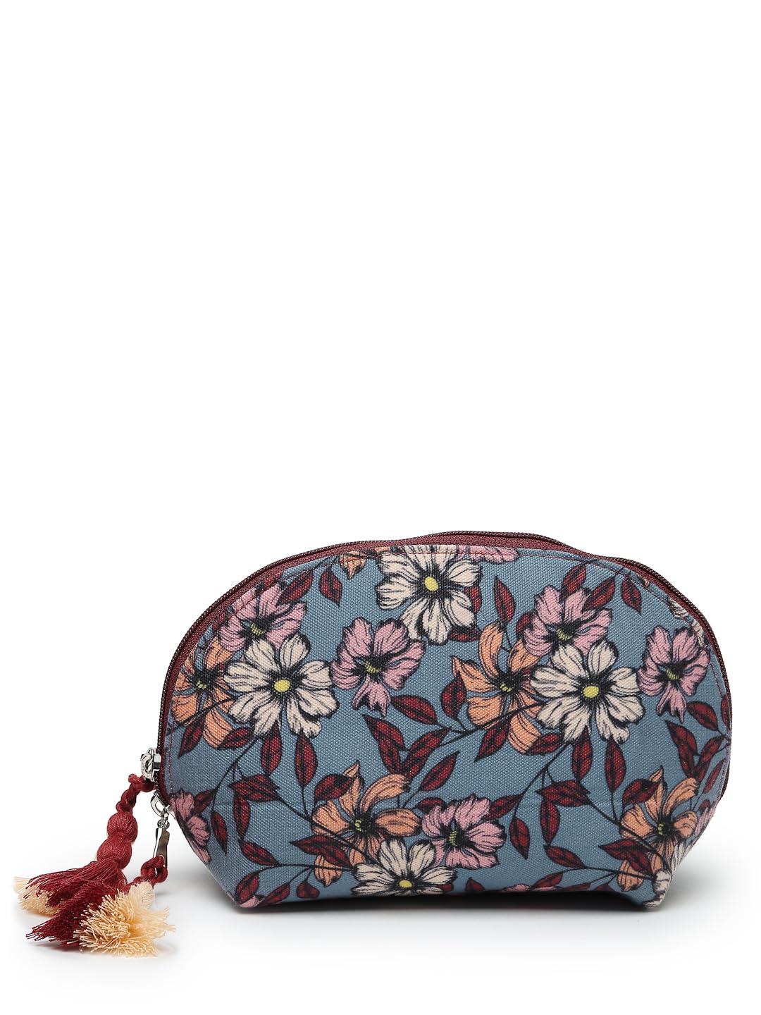 Anekaant Lush Pewter, Wine & Multi Floral Digital Printed Polycotton Travel Pouch-image-30