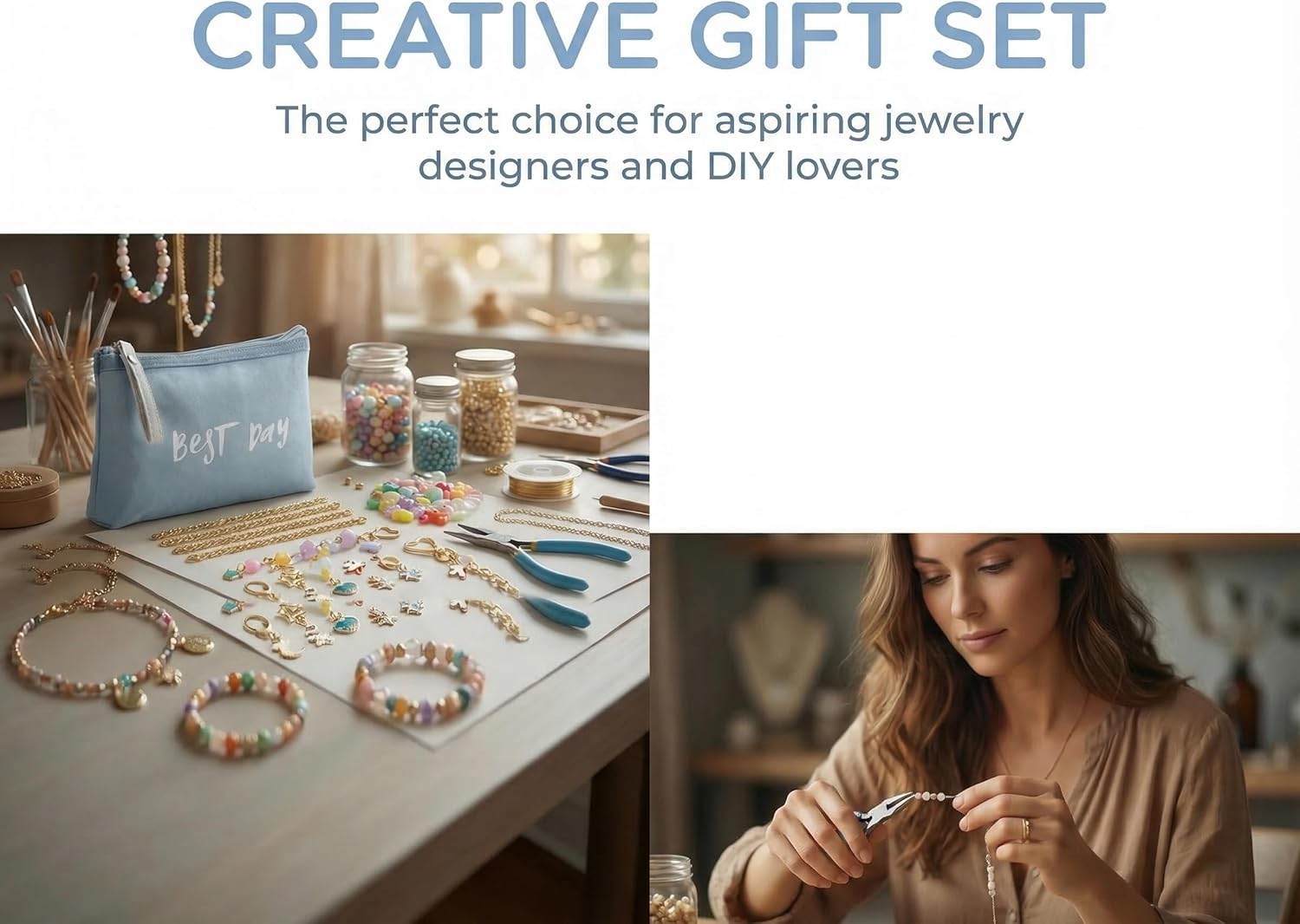 Imaginovelty Jewelry Making Kit with Canvas Waterproof Bag, 360+Pcs Gold Charms for Bracelet Making Kit, Keychain Making Kit with Pliers, Jump Rings, DIY Bag Charms for Handbags, Crafts Gifts