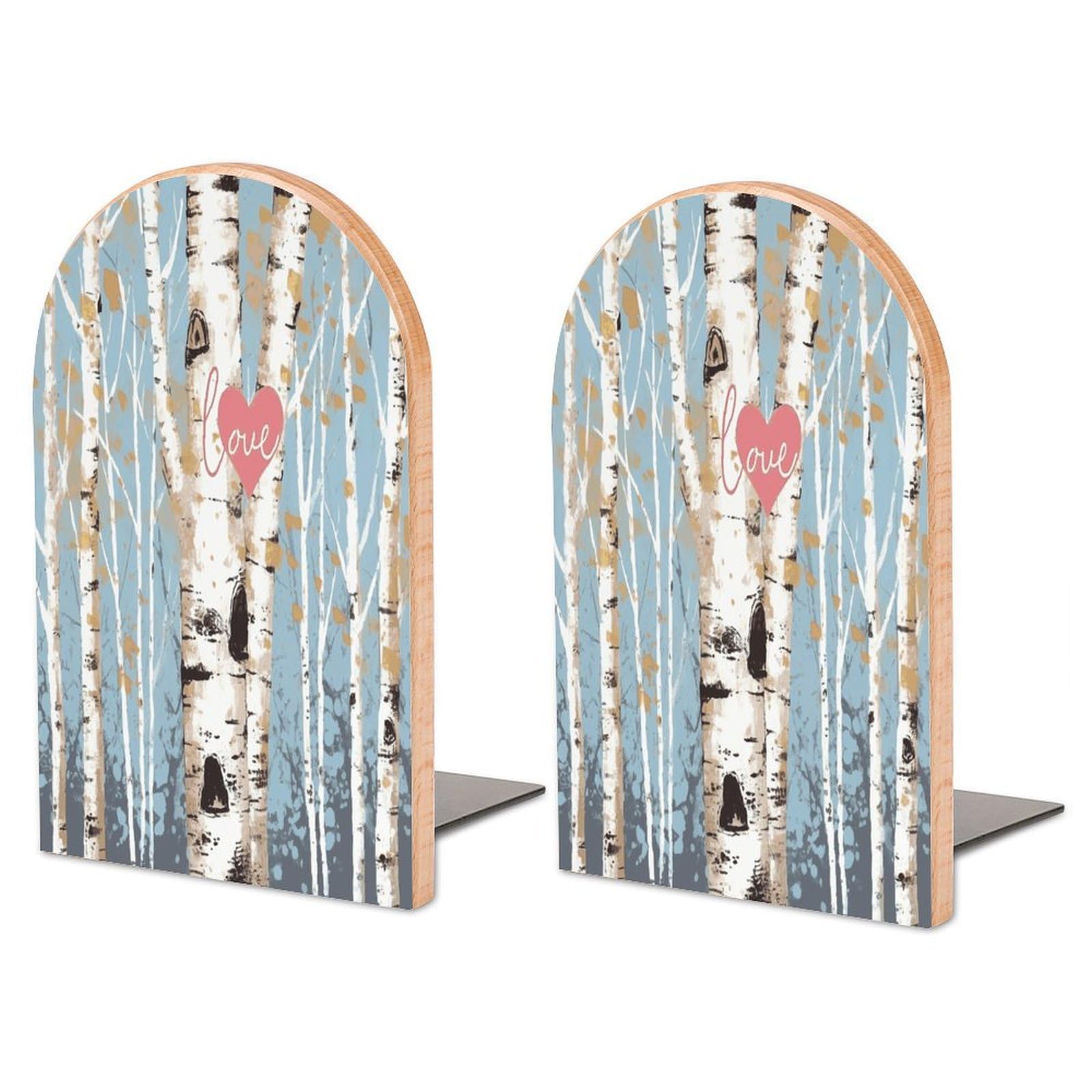 Love Birch Tree Wood Bookend for Shelves 1 Pair