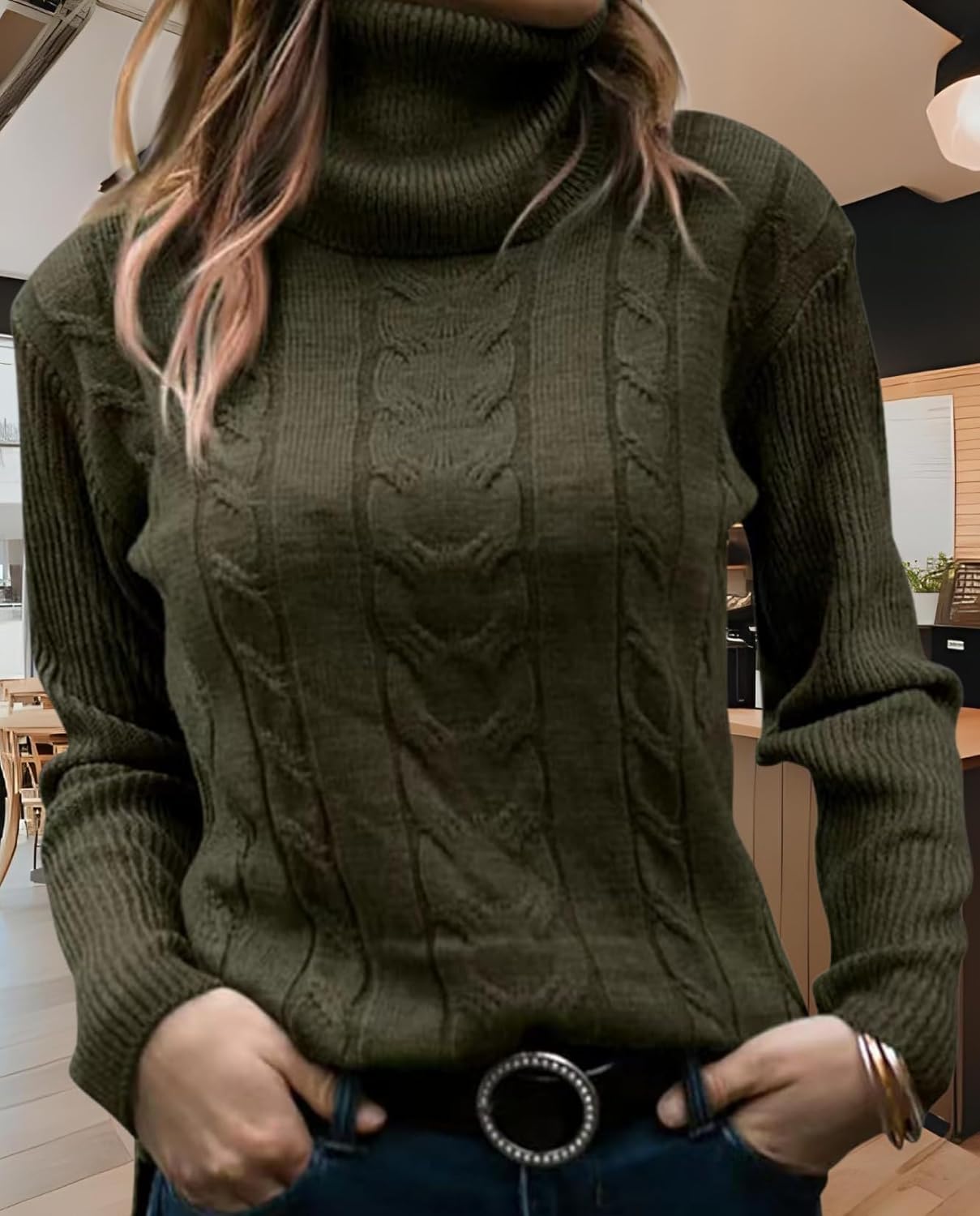 Women's Retro High Neck Pullover Sweater Long Sleeve Casual Warm Top for Vacation and Daily Wear - Image 2