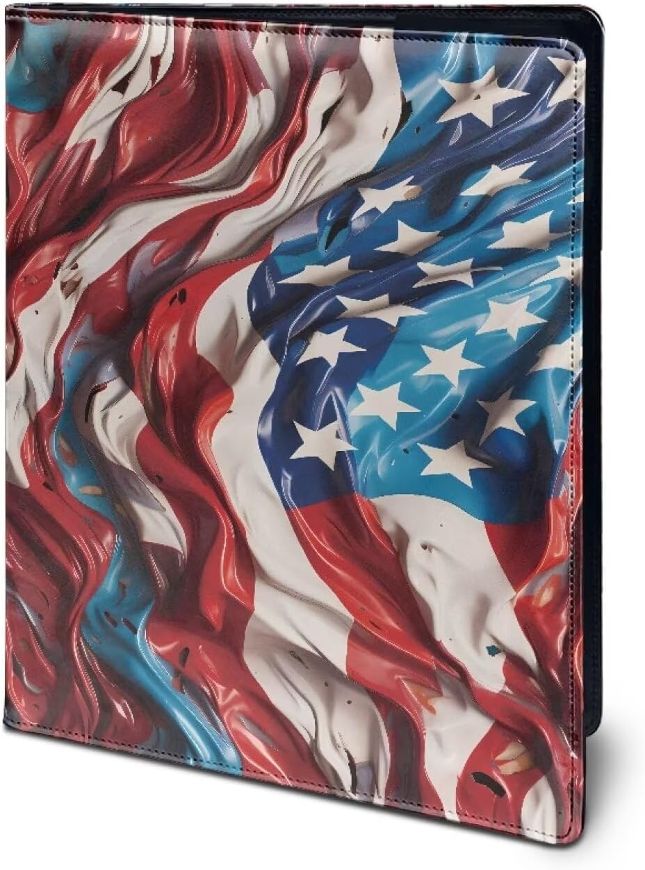 HUIACONG Wave American Flag Padfolio Portfolio Folder Binder for Women & Men with Document Sleeve Letter/A4 Size Clipboard,Business Card Holders