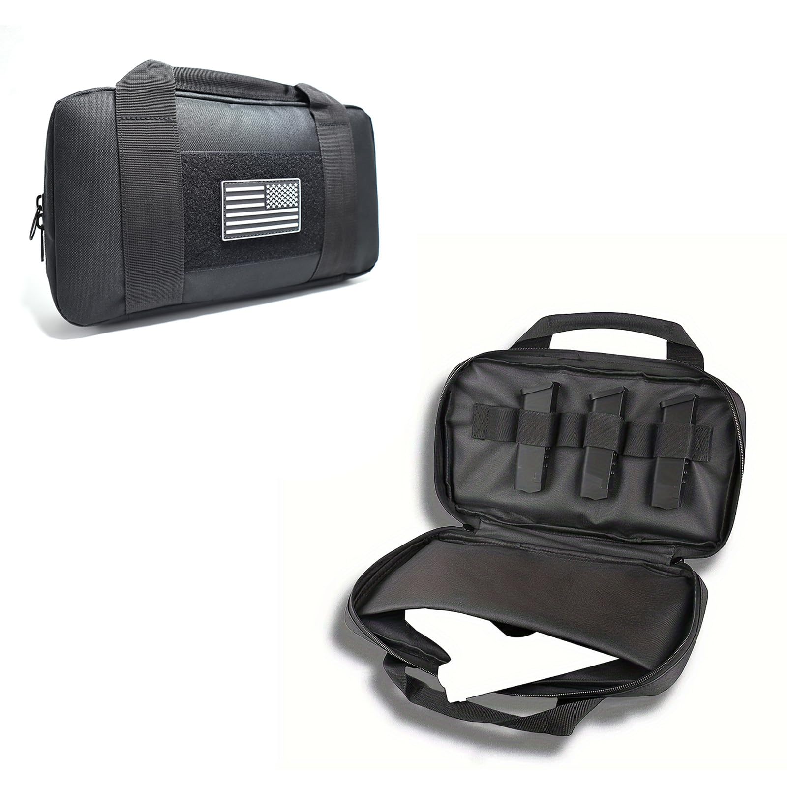 YUNCAIMAOYI Tactical Pistol Handgun Case Bag Gun Carrying Storage Bag Shooting Range Bag for Full-Size Handguns and Magazines Black 600D Nylon
