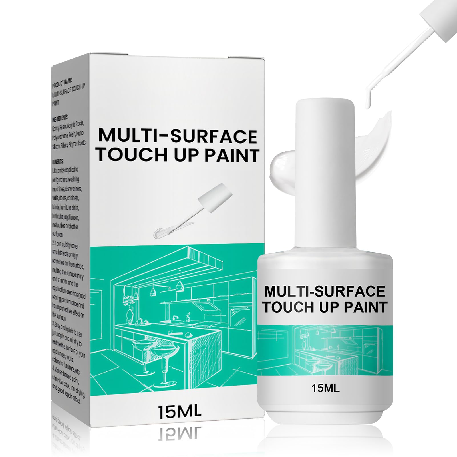 GanbaroHome Touch up Wall Paint for Walls & Ceilings White Emulsion Retouch Paint, Marks and Stains with Ease, 15ml