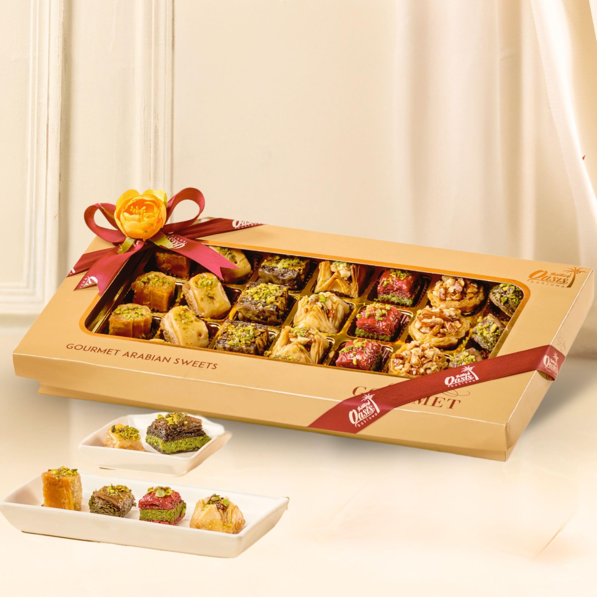 Oasis Baklawa Assorted Baklava Sweets | Petit Collection Box β Premium Turkish & Lebanese Sweets Gift Box | Festive Gift Hamper for Rakhi, Diwali, Eid, Weddings & Corporate Gifting (28 PCS)