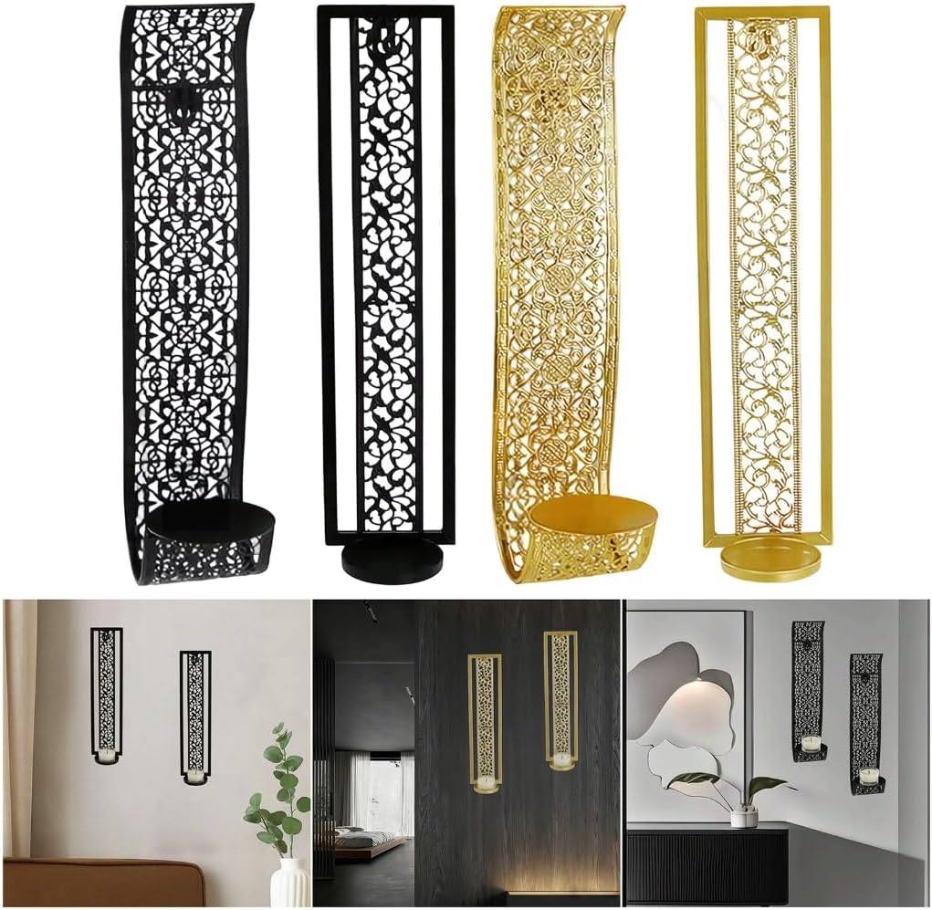 Wall Mounted Candle Sconce with Iron Pattern for Hallway Accent