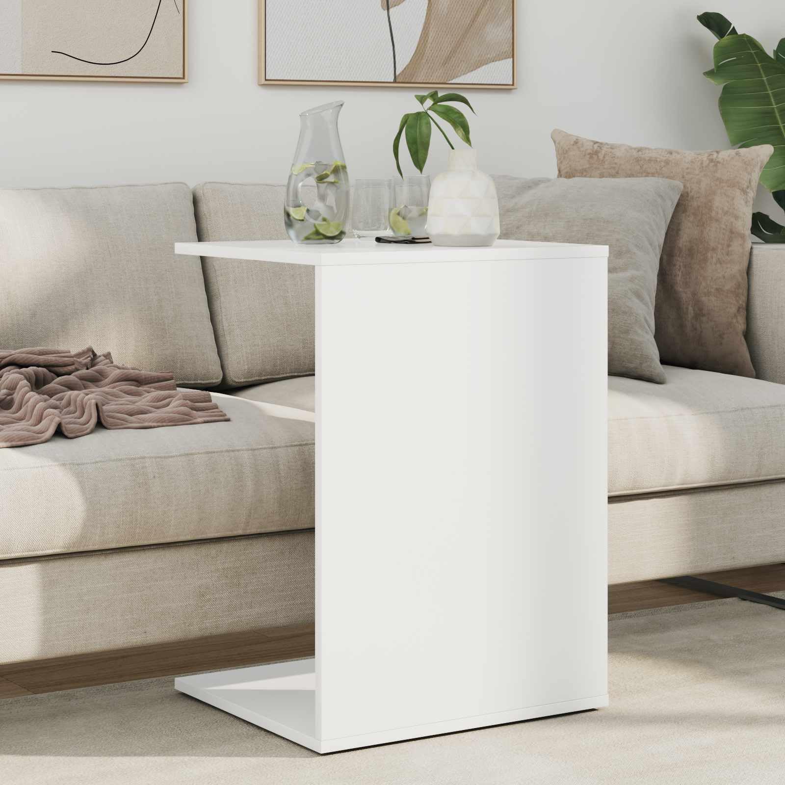 Table d appoint Blanc 45 x 40 x 62 5 cm Bois ingenierie moderne petite table salon design contemporain solide rangement lampe livre boisson petit espace utilisable canape seul montage requis