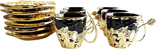Miniatura 7 de Chandler Juego de café turco expreso, taza de café griego árabe y platillo de 3 onzas líquidas con caja de regalo acrílica dorada, colección de 7