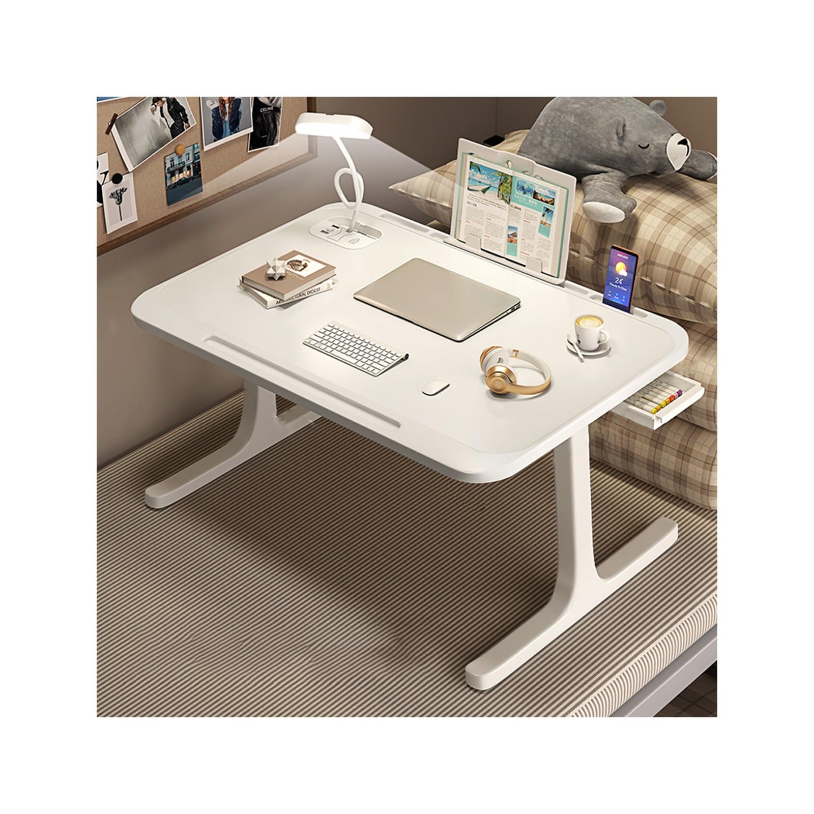 Lapdesk Pliable,Plateau de lit,Table de lit Pliante,Plateau de Lit Inclinable,Plateau de Lit Multifonctionnel,Facile à Plier et ne Prend Pas de Place,Grand Bureau(WhiteUpgrade)