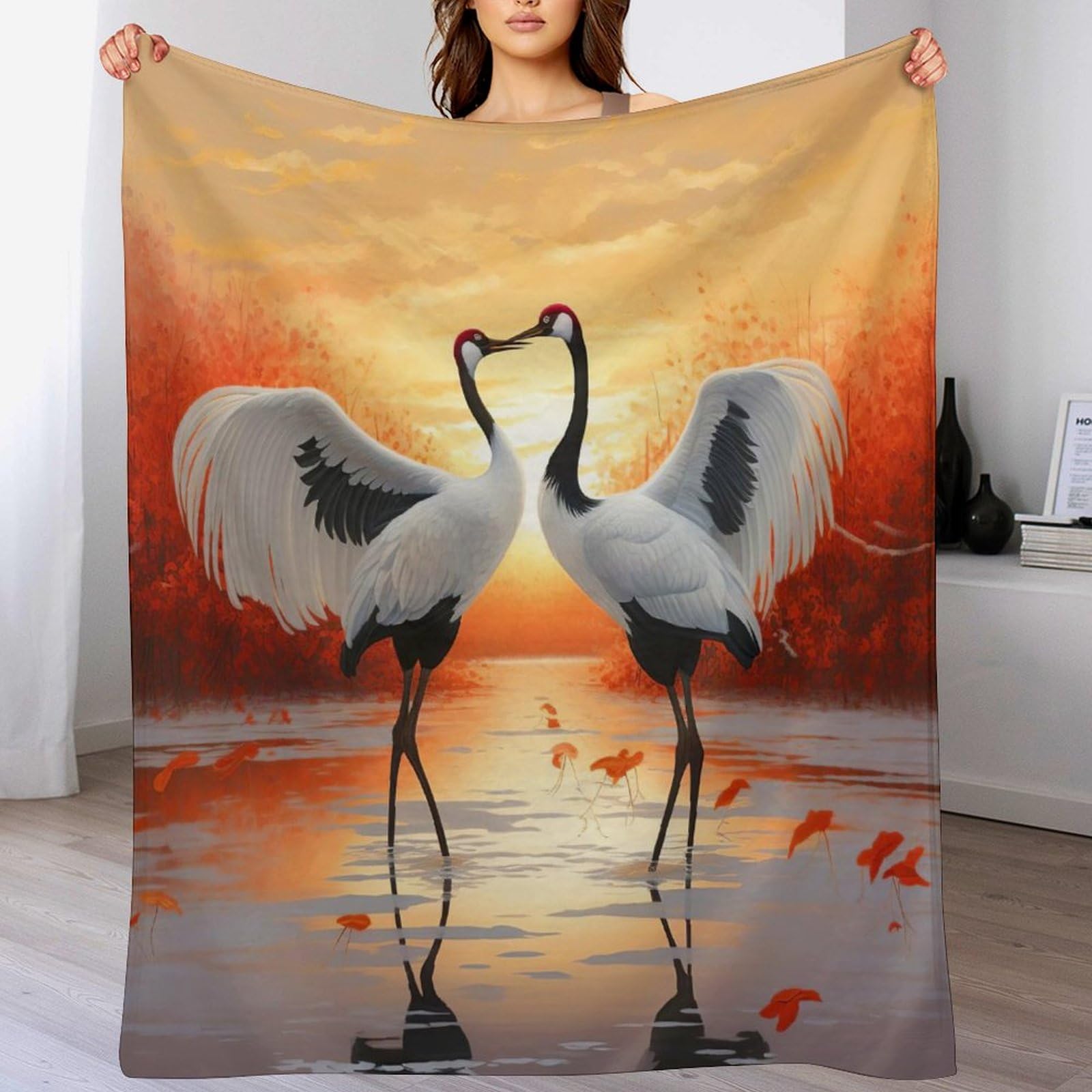 Couverture grue en flannel polaire douce de 140x180cm pour toutes saisons