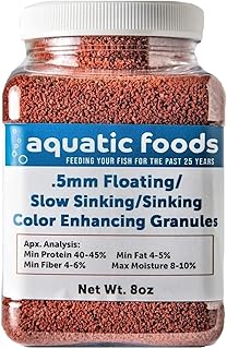 Aquatic Foods Inc. .5mm Floating/Slow Sinking/Sinking Color Enhancing Micro Granules for Discus, Cichlids All Tropicals, Koi and Pond Fish…8oz Small Jar