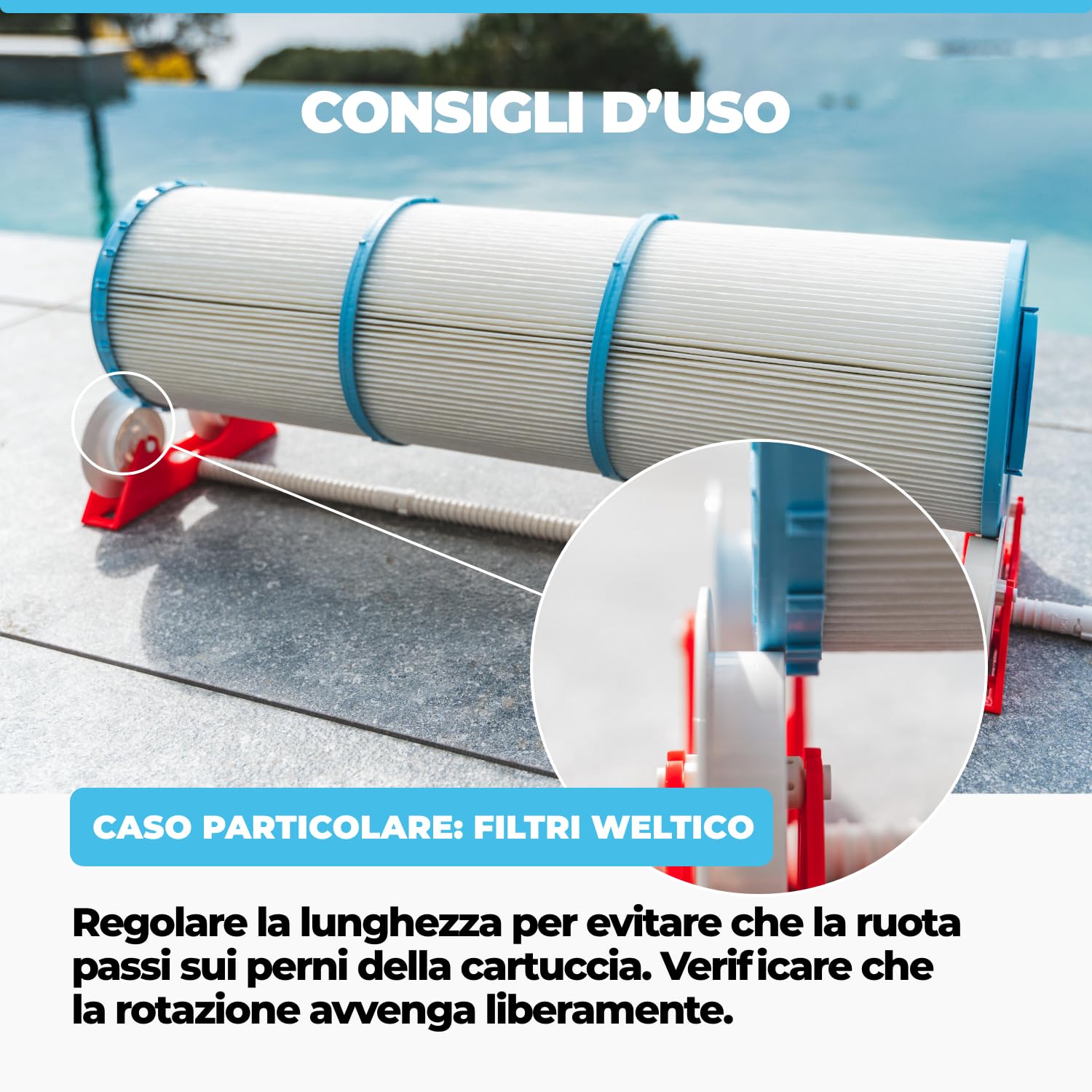Nodi Roller – Pulitore Rotante Cartucce Filtro Piscina & Spa | Pulisce in 1 Min | Risparmia 90% Acqua | Pulito e Senza Sforzo | Compatibile 95% Cartucce | Getto Potente o Idropulitrice