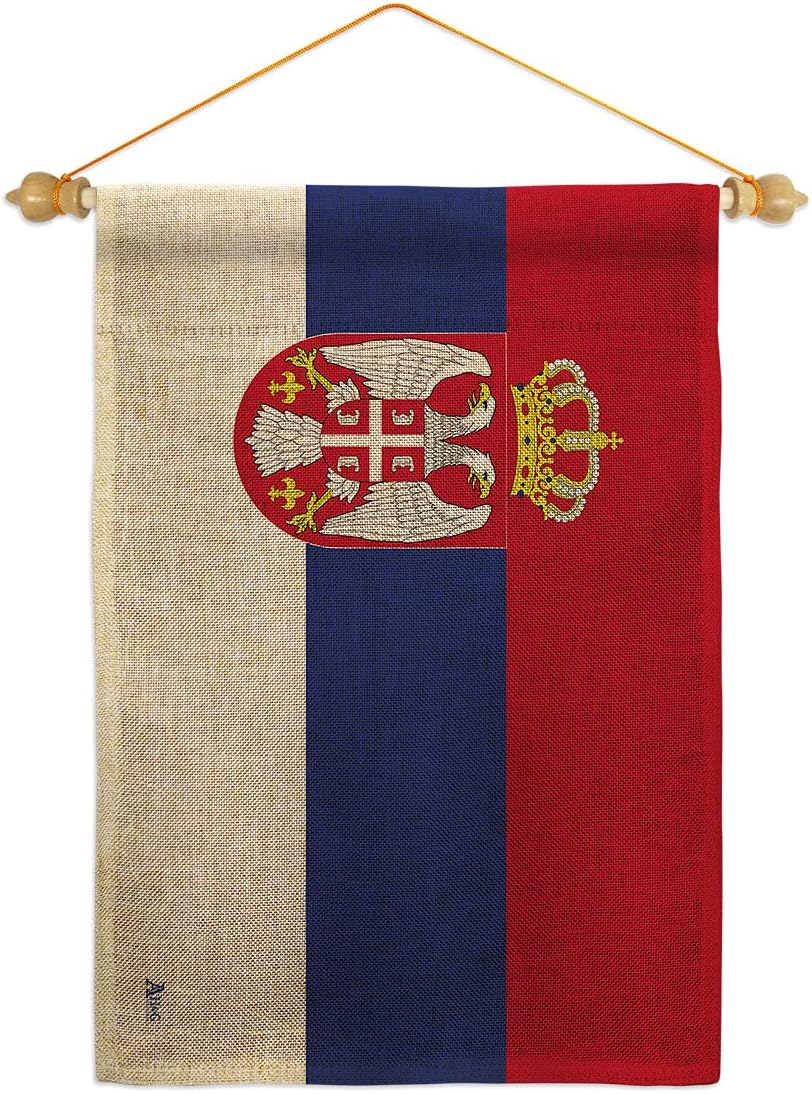 Serbia Burlap Garden Flag Set Wall Hanger Regional Nationality Nation International World Country Particular Area Small Decorative Gift Yard House Banner Double-Sided Made In USA 13 X 18.5