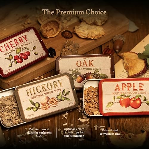 Miniatura 7 de Chips de madera ahumador de cóctel 4 sabores naturales roble, cereza, nogal y manzana  Whisky y chips para ahumar a la antigua