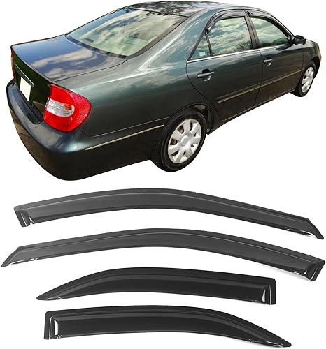 Miniatura 1 de IKON MOTORSPORTS - Viseras de ventana compatibles con Toyota Camry 4Dr Sedan 2002-2006, estilo delgado, con cinta adhesiva, acrílico tintado ahumado