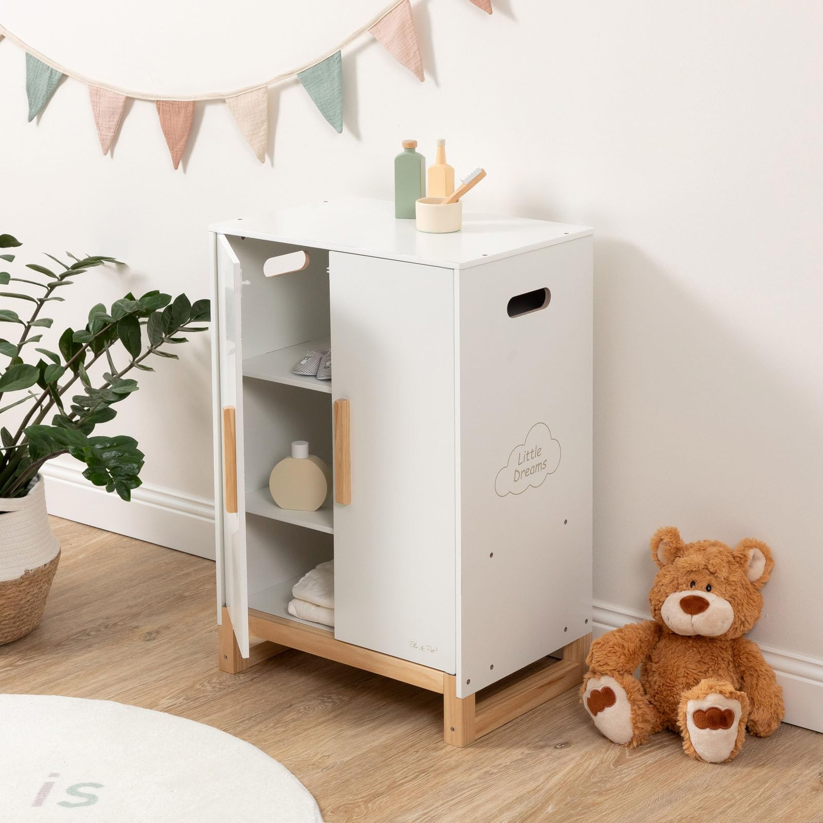 ELLA & PIET® Großer Puppenschrank Dressy aus Holz (Weiß-Schlamm)