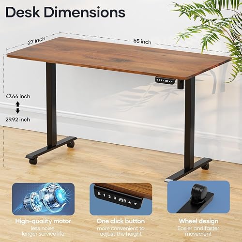 Miniatura 4 de Crenova Escritorio para computadora de pie, escritorio eléctrico de altura ajustable para oficina en casa, mesa de juego de 55 x 28 pulgadas (marrón