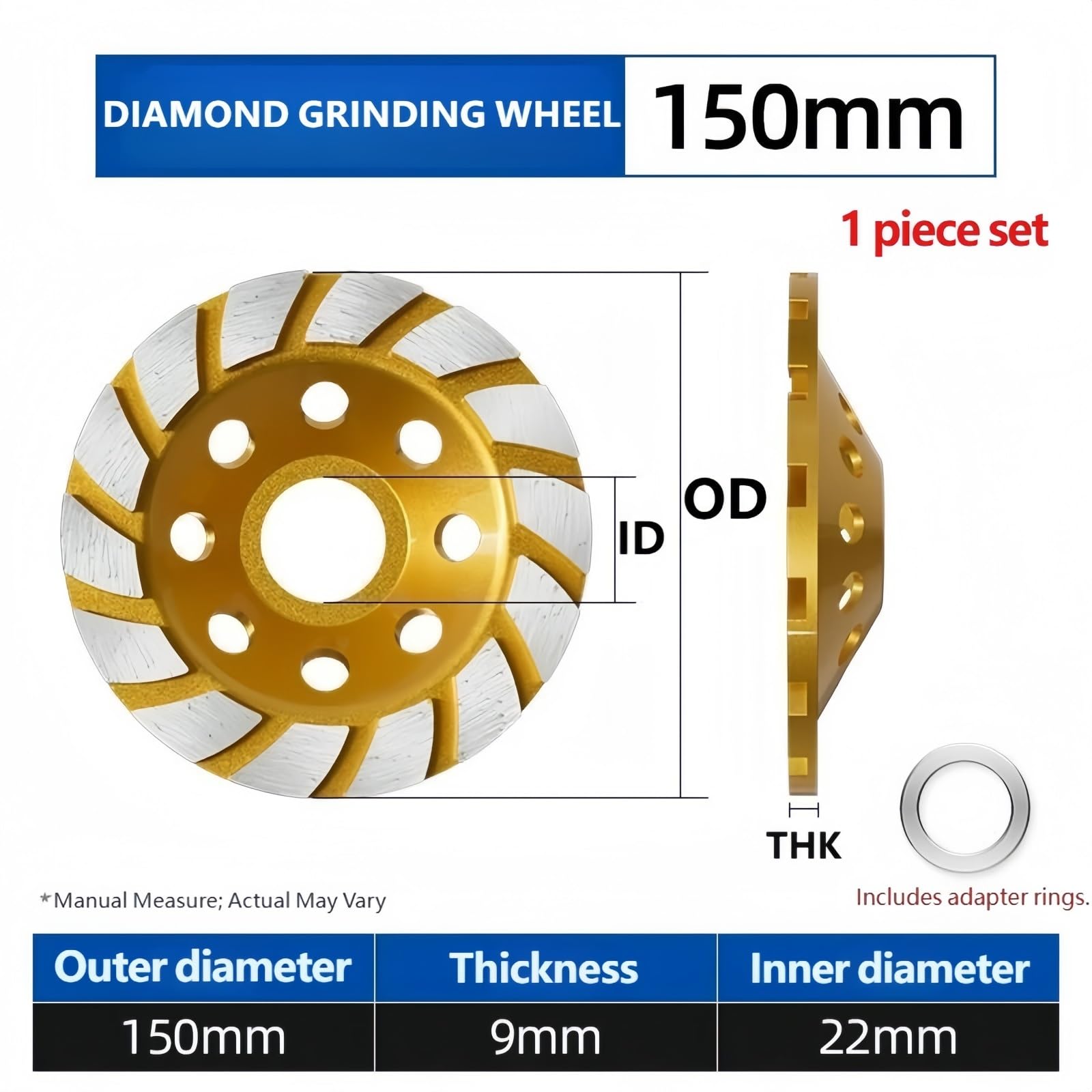 Copa diamantada extra gruesa para amoladora angular, desbaste hormigón cemento mármol granito(OD5.91"(150mm))