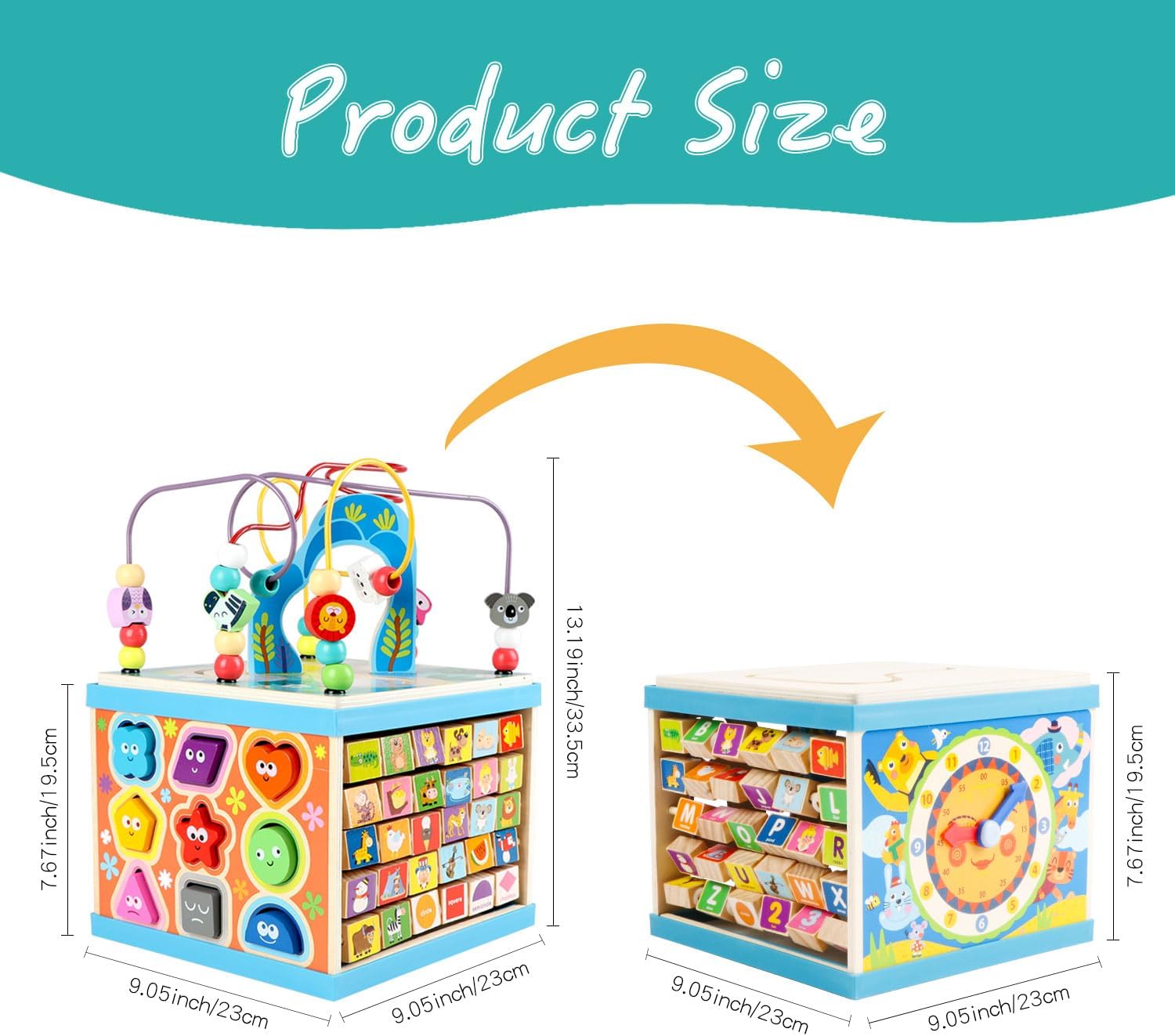 Qilay Wooden Activity Cube for Toddlers, 5 in 1 Multipurpose ABC-123 Abacus Early Educational Montessori Toys, Learning Toys for 3 Year Old | Bead Maze, Great for Boys Girls