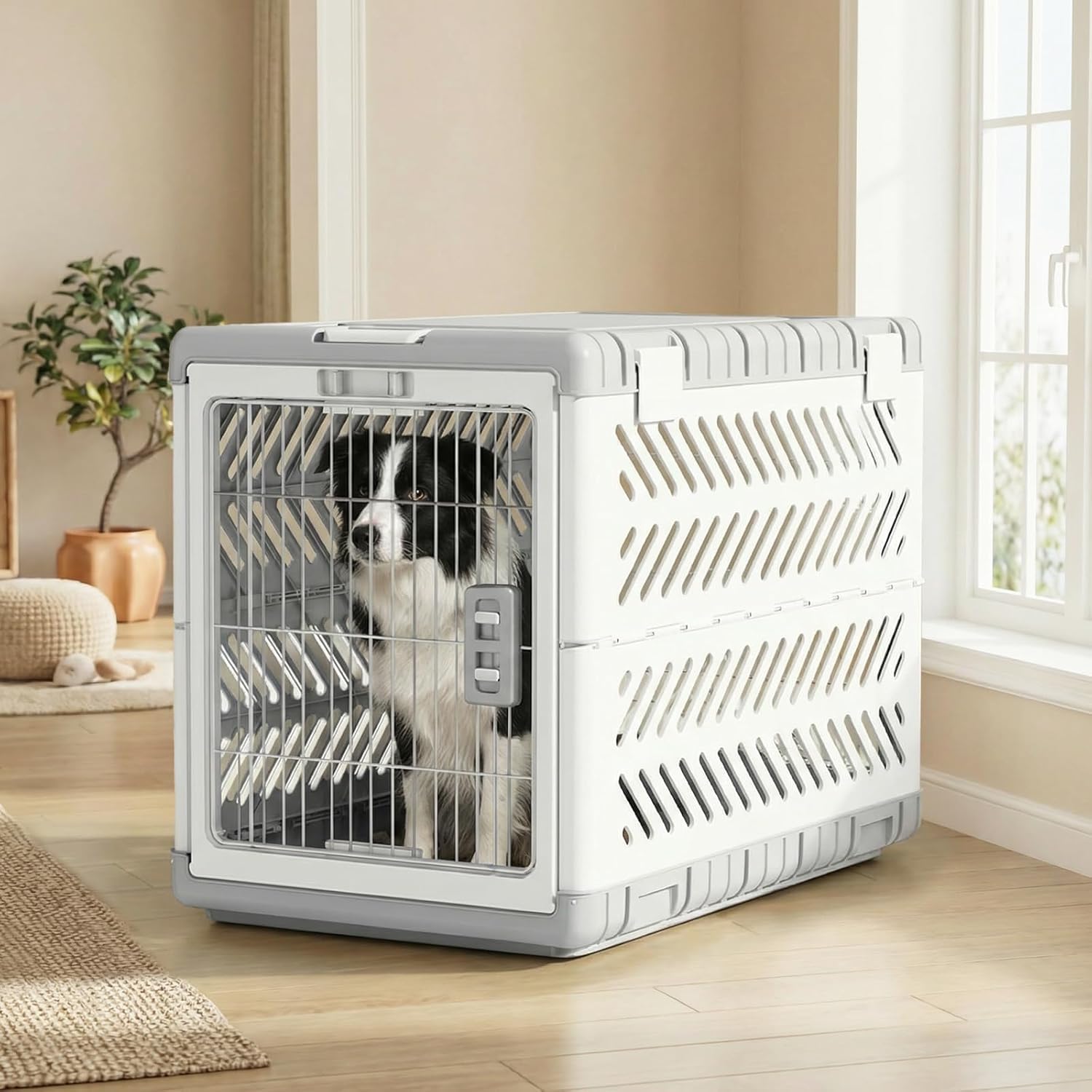 Gardner Pet Jaula para Perros Plegable,Transportin Perro Grande, Adecuado para Perros Grandes Y Gatos De 92.5x58x65.5cm, Se Pliega Sin Herramientas, Equipado con 2 Ruedas, para Interior Exterior,Gris