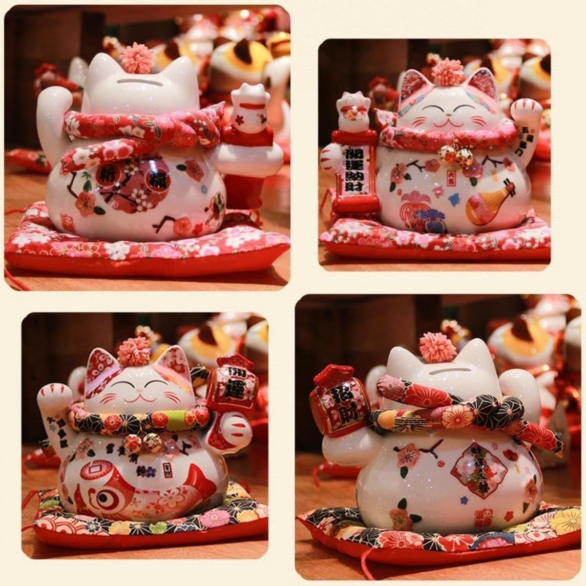 【Auyyhui】セラミック 7.8 インチ 招き猫貯金箱 オーナメント ホームデコレーション 幸運 ホームクラフト 置物 猫グッズ