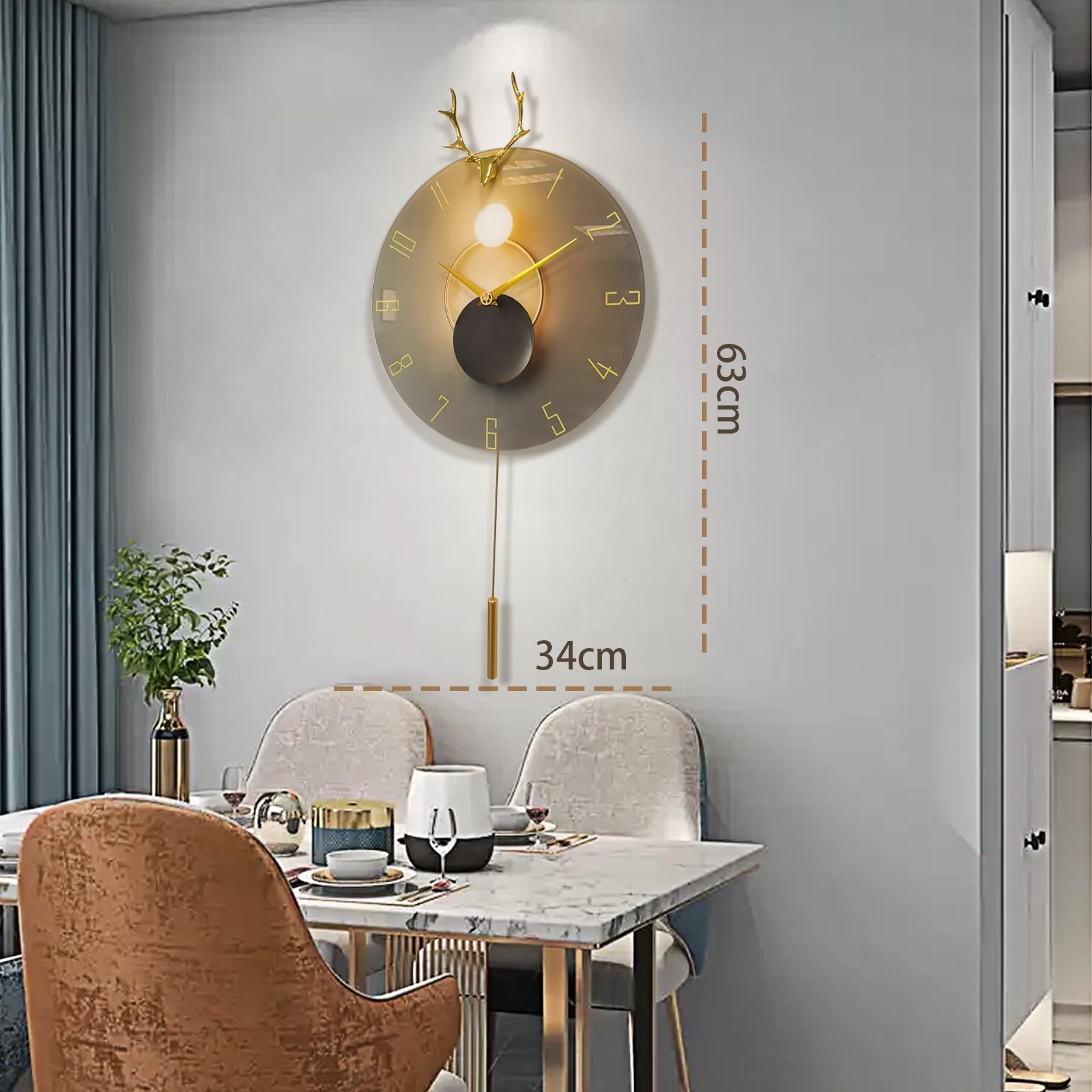 Reloj de pared grande, reloj de pared de péndulo silencioso de 64 cm sin ruido de garrapatas, decoración moderna para dormitorio, reloj de pared silencioso para decoración del hogar
