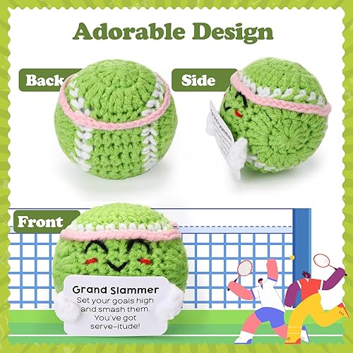 Miniatura 3 de 12 piezas de regalos divertidos de tenis para equipo, pelotas de tenis a granel con tarjetas motivacionales, mini ganchillo hecho a mano, regalo de