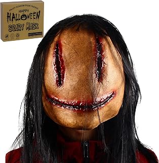 Scary Halloween Mask with Wigs, Horror Devil Demon Mask Stitching Woman Ghost Natural Latex M-ask Creepy Scary Evil Mask for Masquerade Party Cosplay Props, Themed Party