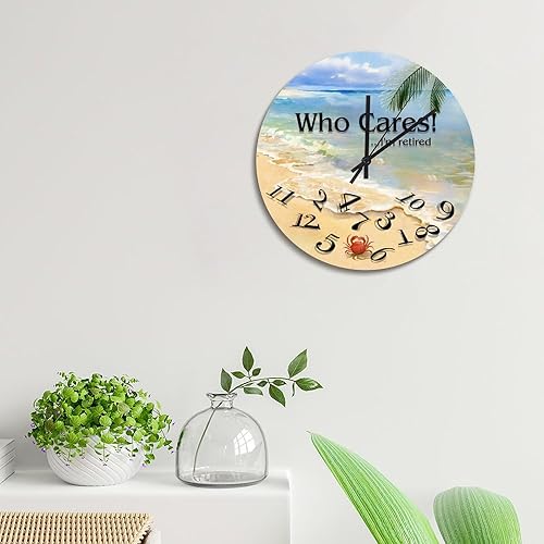 Miniatura 3 de ArogGeld Colorful Who Cares I Am Retired - Reloj de pared redondo decorativo para casa de playa, funciona con pilas, reloj colgante de granja de 15