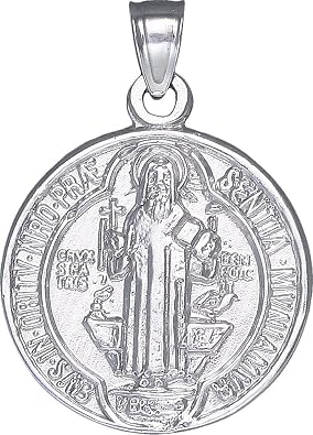 Sterling Silver Saint Benedict Medal Reversible Charm Pendant Necklace with Chain