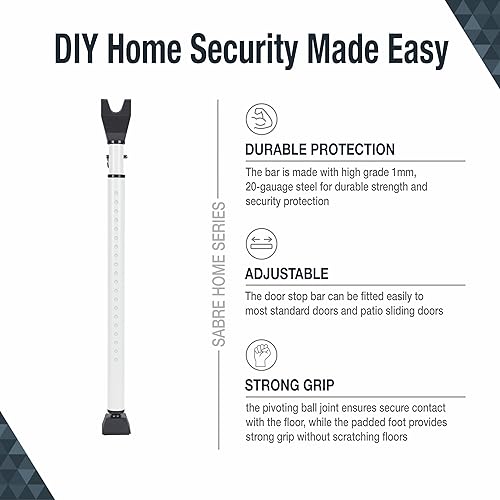 Miniatura 2 de SABRE Barra de seguridad ajustable 2 en 1, barra de tope de puerta que se fija a la perilla de la puerta, agarre fuerte a prueba de arañazos,