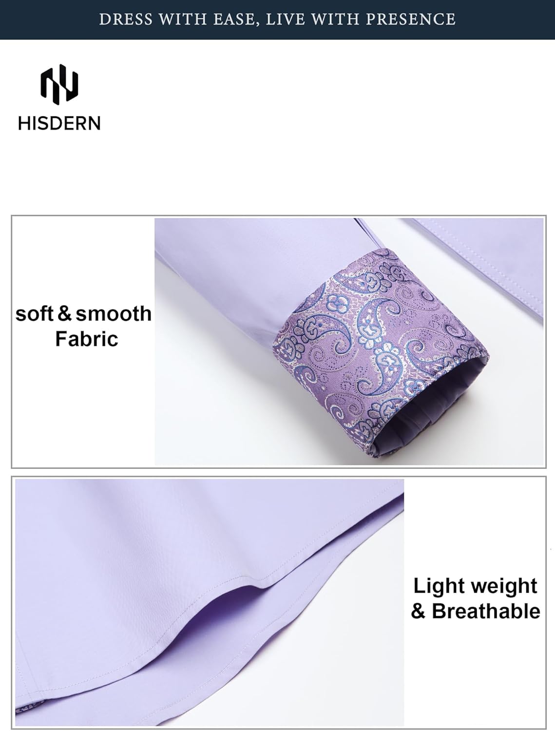 HISDERN Mens Dress Shirts Long Sleeve Button Down Casual Shirts for Men Inner Contrast Formal Business Tuxedo Wedding Shirt - Image 6