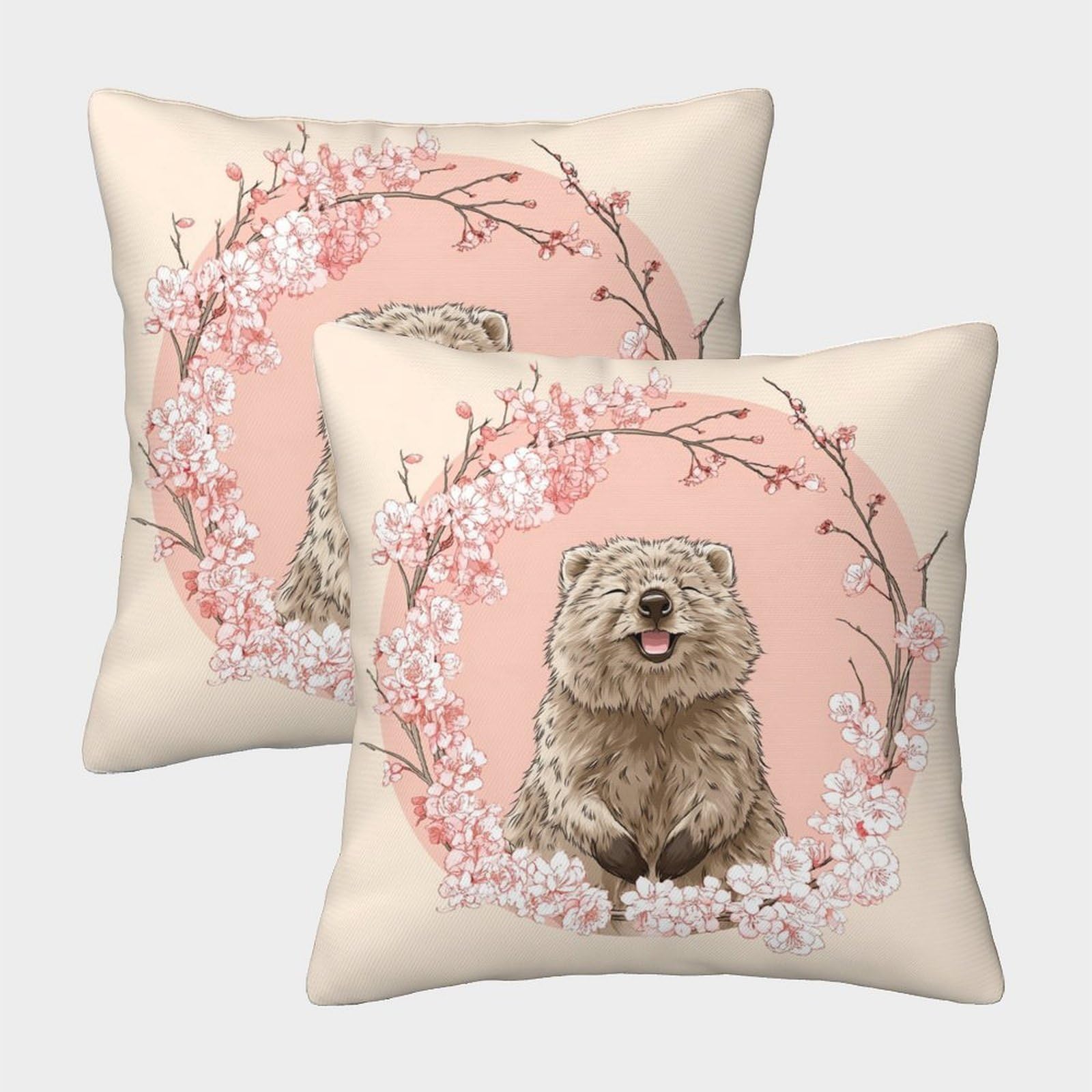 QFVANSIYO Pastel Floral Wombat 3D Printed Microfiber Pillowcase for Bedroom Decor, Animal Pillow Cover, Soft Washable 40x40cm