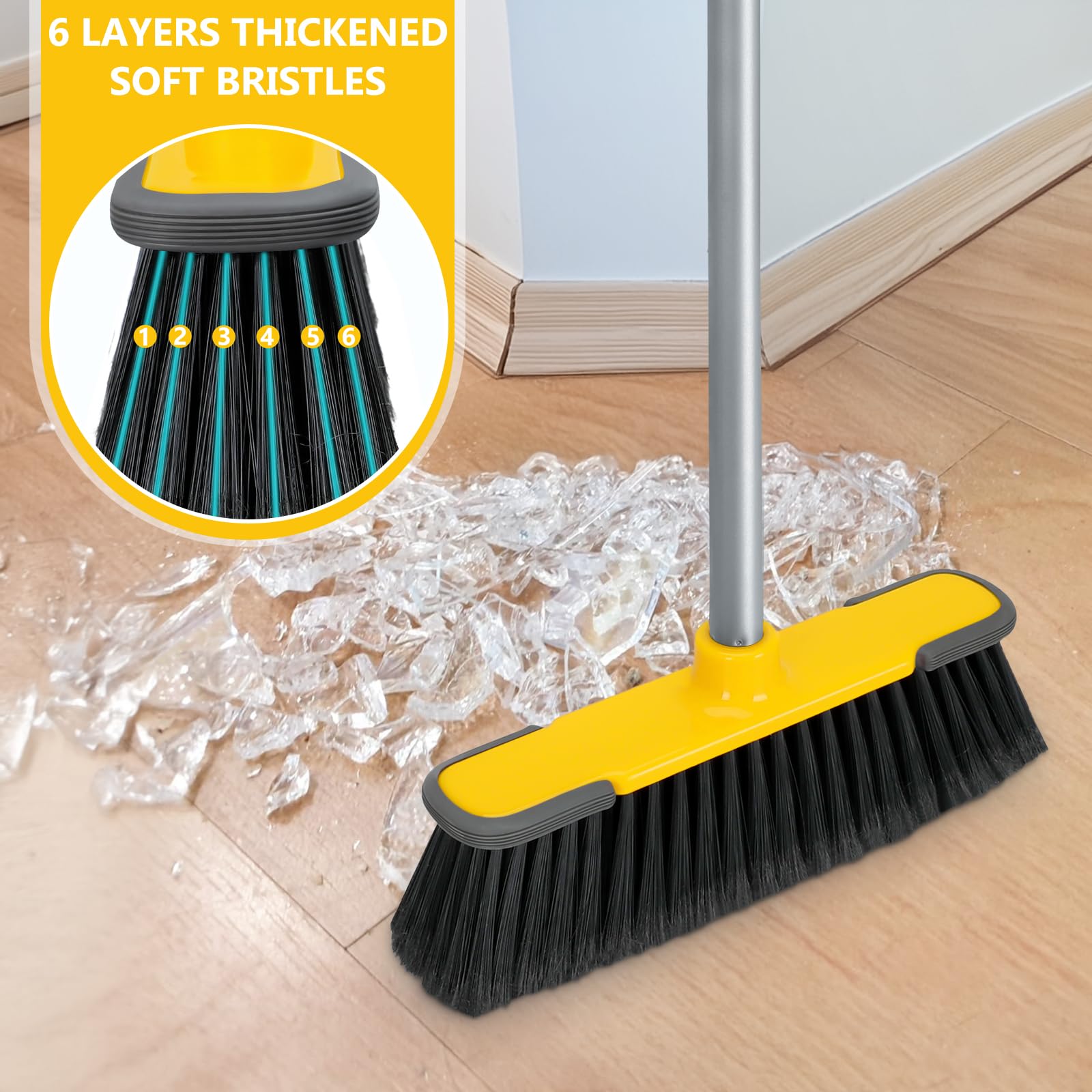Scopa da interni con manico lungo 137 cm, con setole morbide, per interni ed esterni, per la pulizia del pavimento, scopa per la casa, per cucina, atrio, patio, cortile